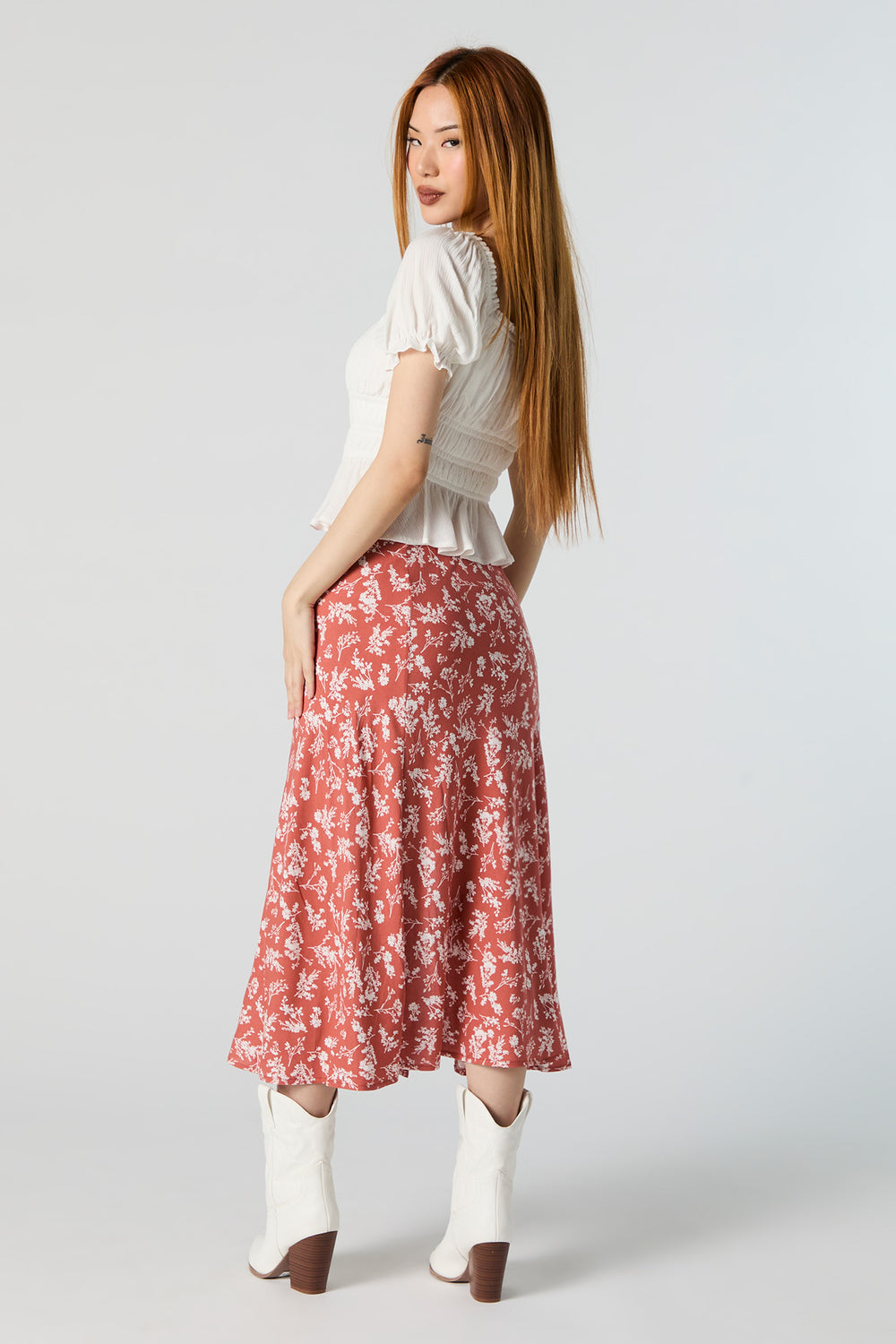 Orange Floral Slit Midi Skirt Orange Floral Slit Midi Skirt 3