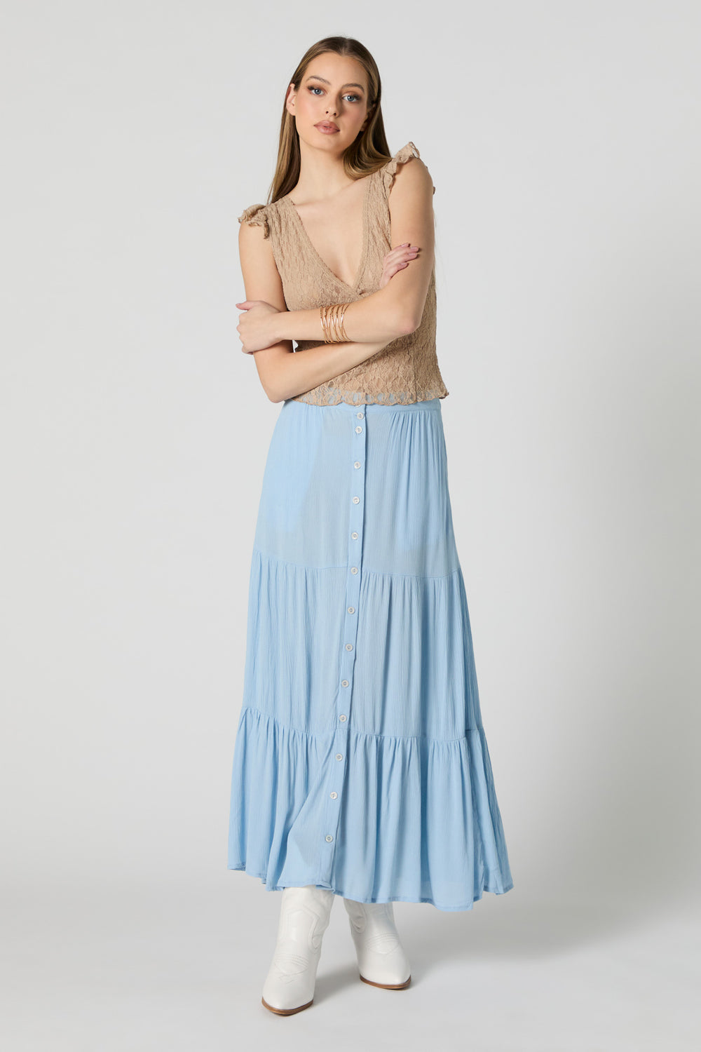 Buttoned Tiered Maxi Skirt Buttoned Tiered Maxi Skirt 1