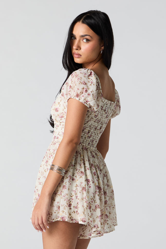 White Floral Chiffon Milkmaid Romper, – Charlotte Russe