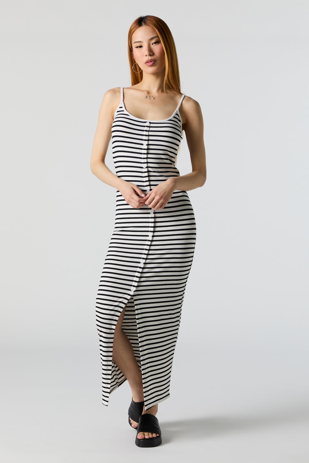 Striped Ribbed Button Front Bodycon Maxi Dress Striped Ribbed Button Front Bodycon Maxi Dress 1