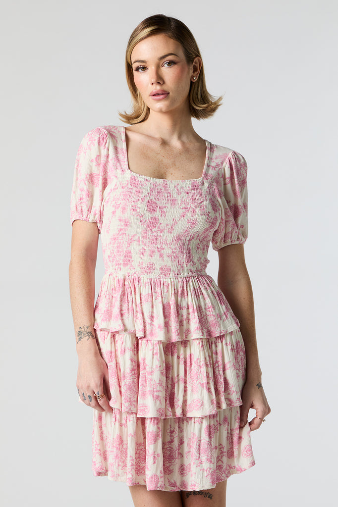 Pink Floral Smocked Tiered Mini Dress – Charlotte Russe