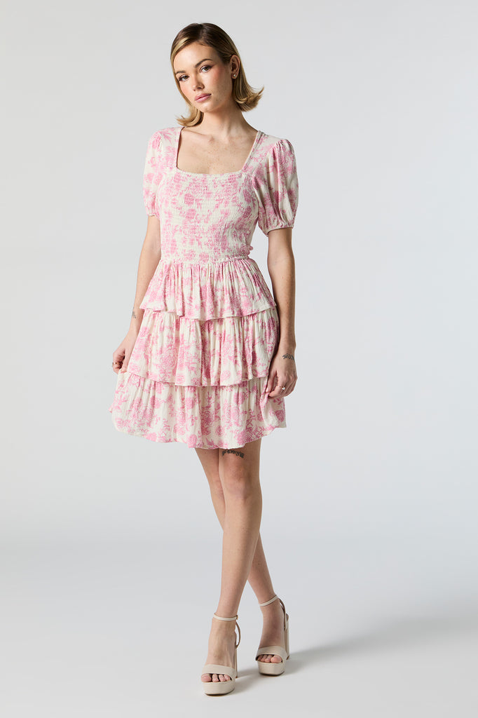 Floral Mini Dress Smocked Russe – Tiered Charlotte Pink