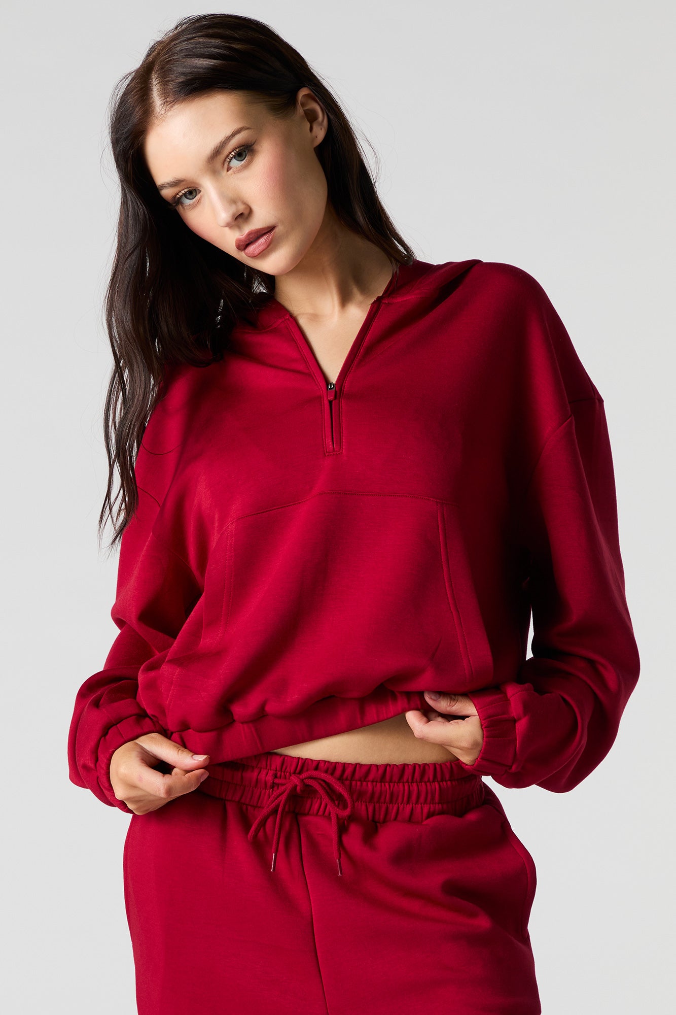 Active Quarter Zip Cinched Fleece Hoodie Charlotte Russe