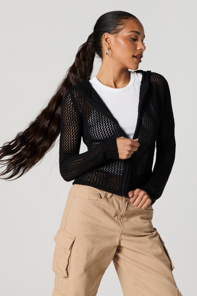 Open Knit Zip-Up Hoodie – Charlotte Russe