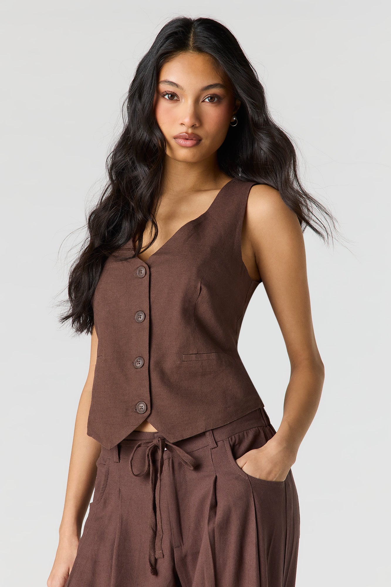 sillage シアージ gilet brown ブラウン ベスト Linen-Blend Vest – Charlotte Russe