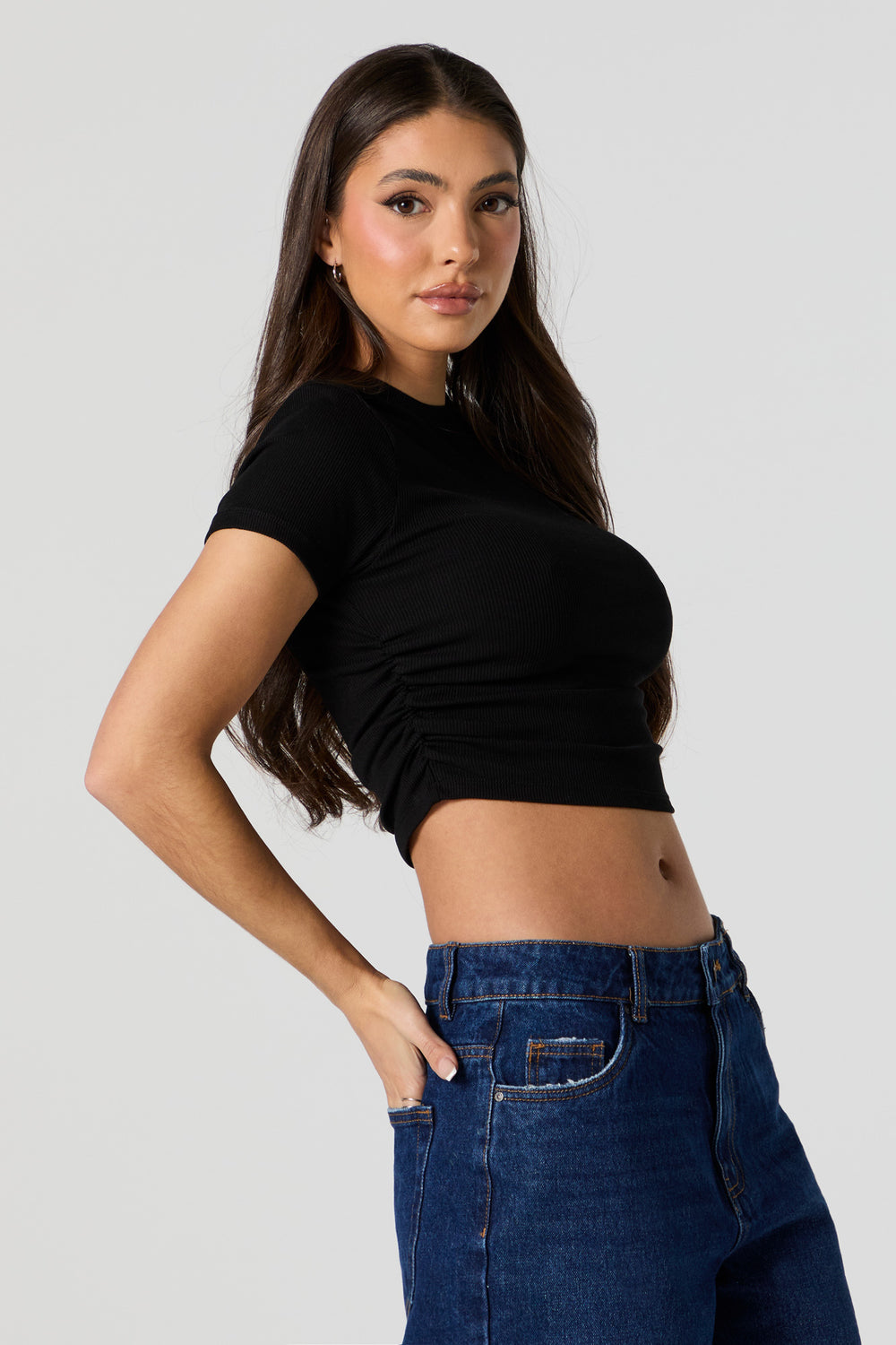 Ribbed Side Cinched Cropped T-Shirt Ribbed Side Cinched Cropped T-Shirt 2