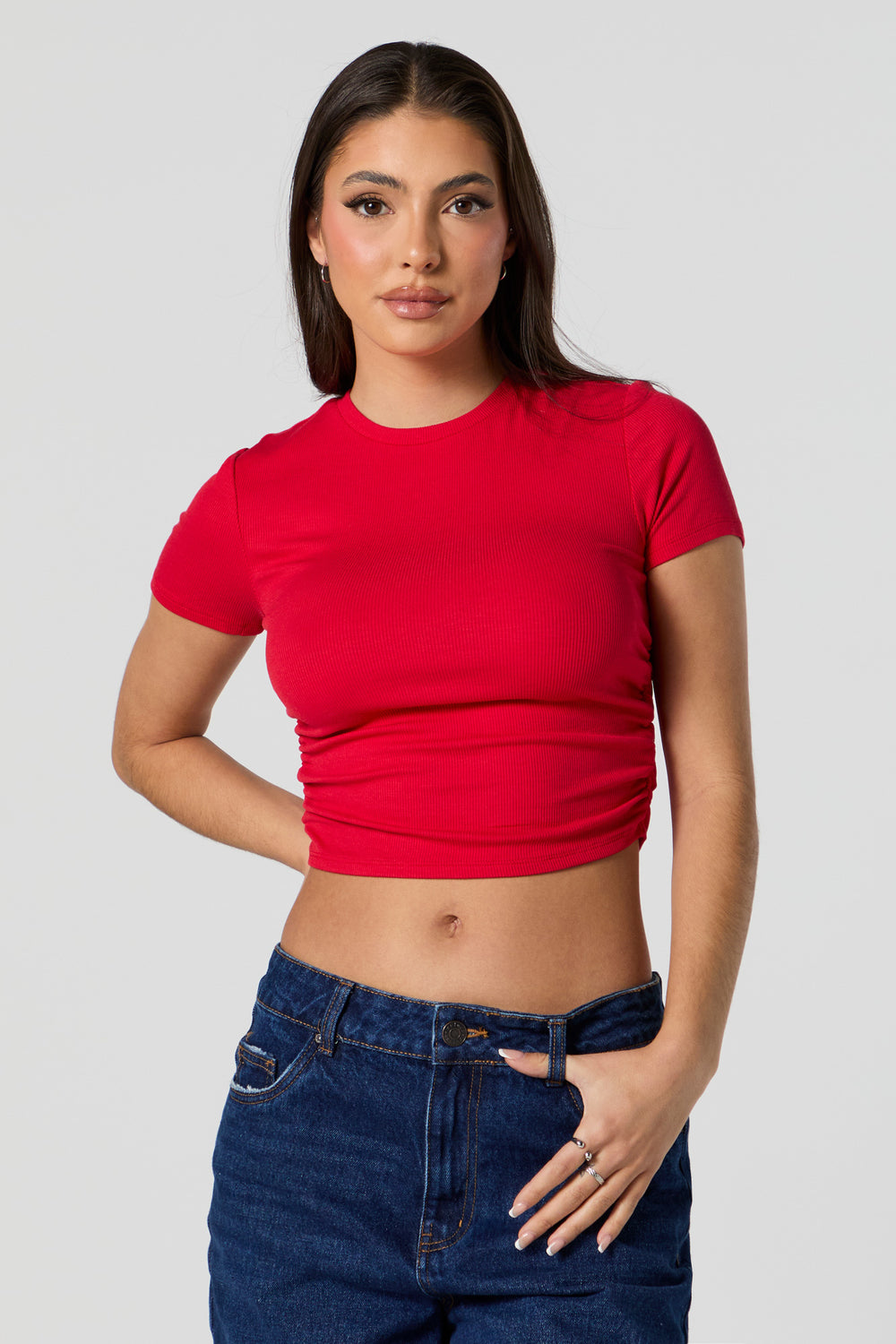 Ribbed Side Cinched Cropped T-Shirt Ribbed Side Cinched Cropped T-Shirt 14