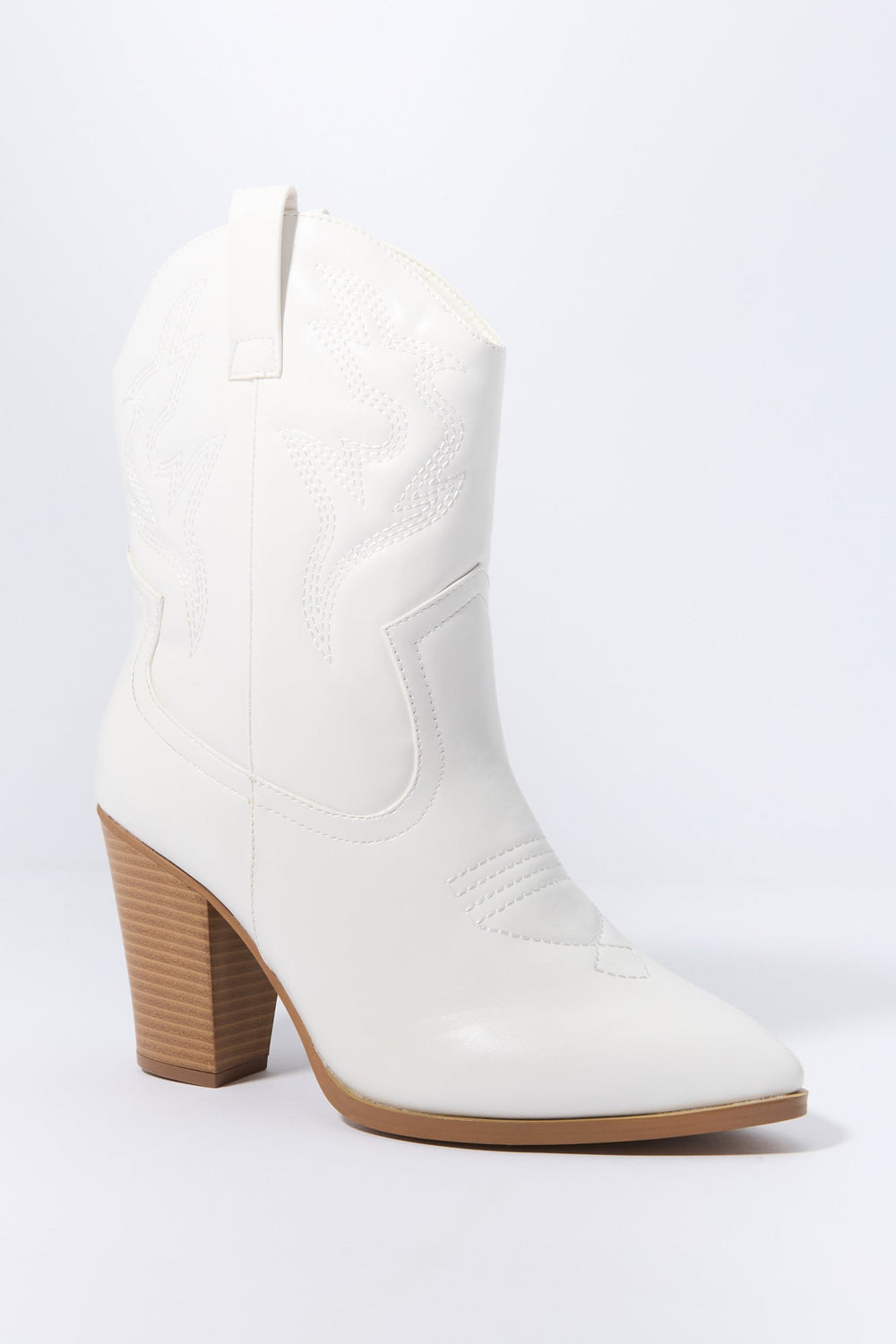 White Faux Leather Mid Rise Cowboy Boot White Faux Leather Mid Rise Cowboy Boot 2
