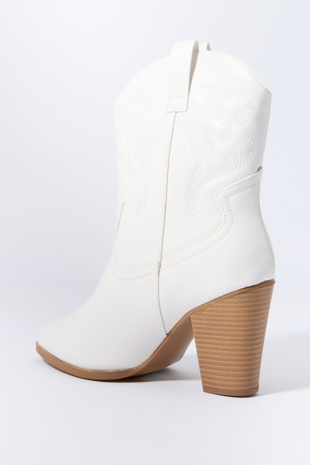 White Faux Leather Mid Rise Cowboy Boot White Faux Leather Mid Rise Cowboy Boot 3