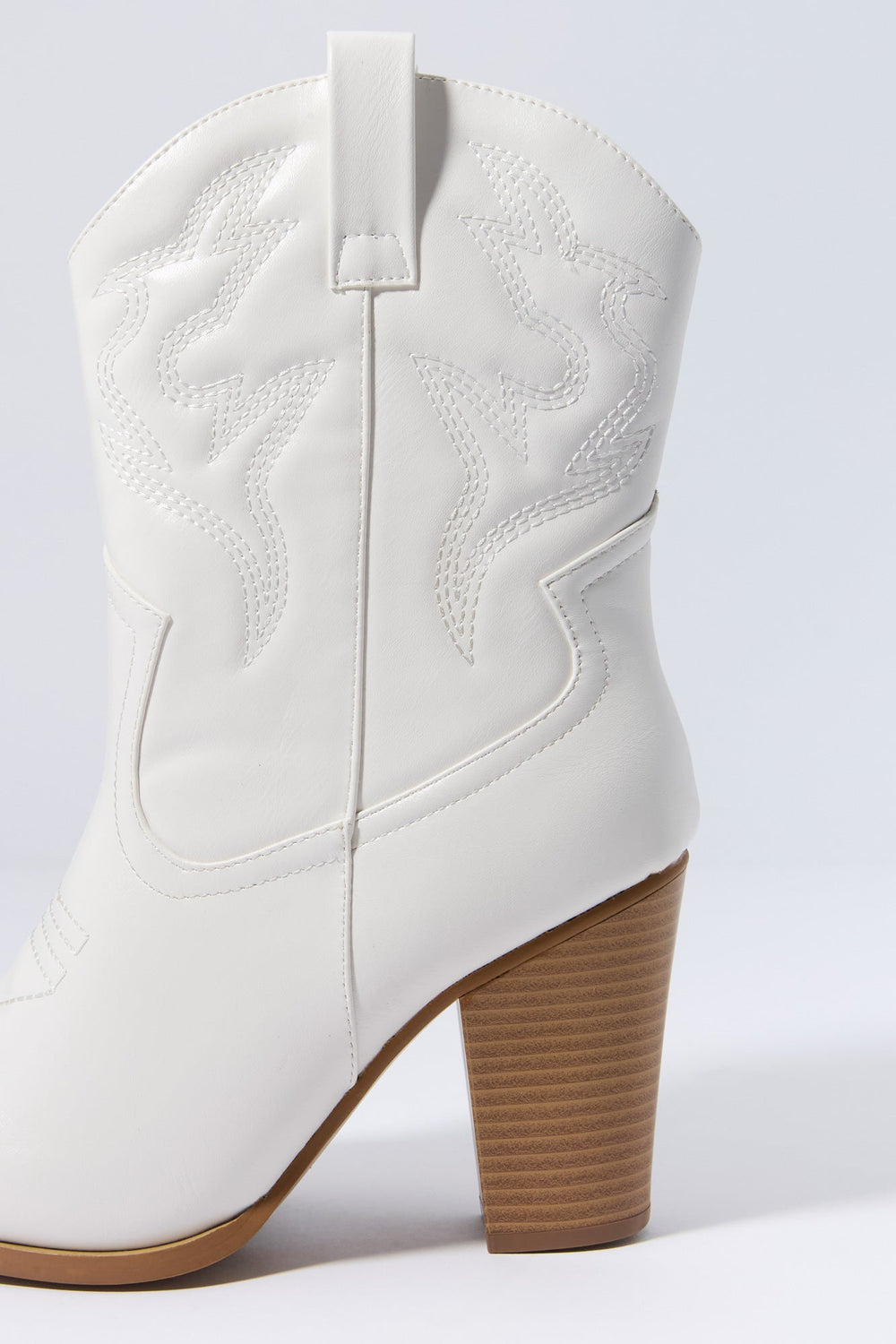 White Faux Leather Mid Rise Cowboy Boot White Faux Leather Mid Rise Cowboy Boot 4