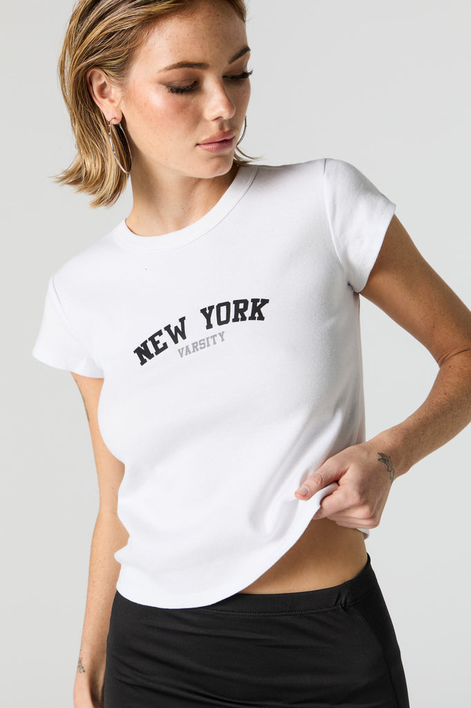 Ribbed New York Graphic Fitted T-Shirt, – Charlotte Russe