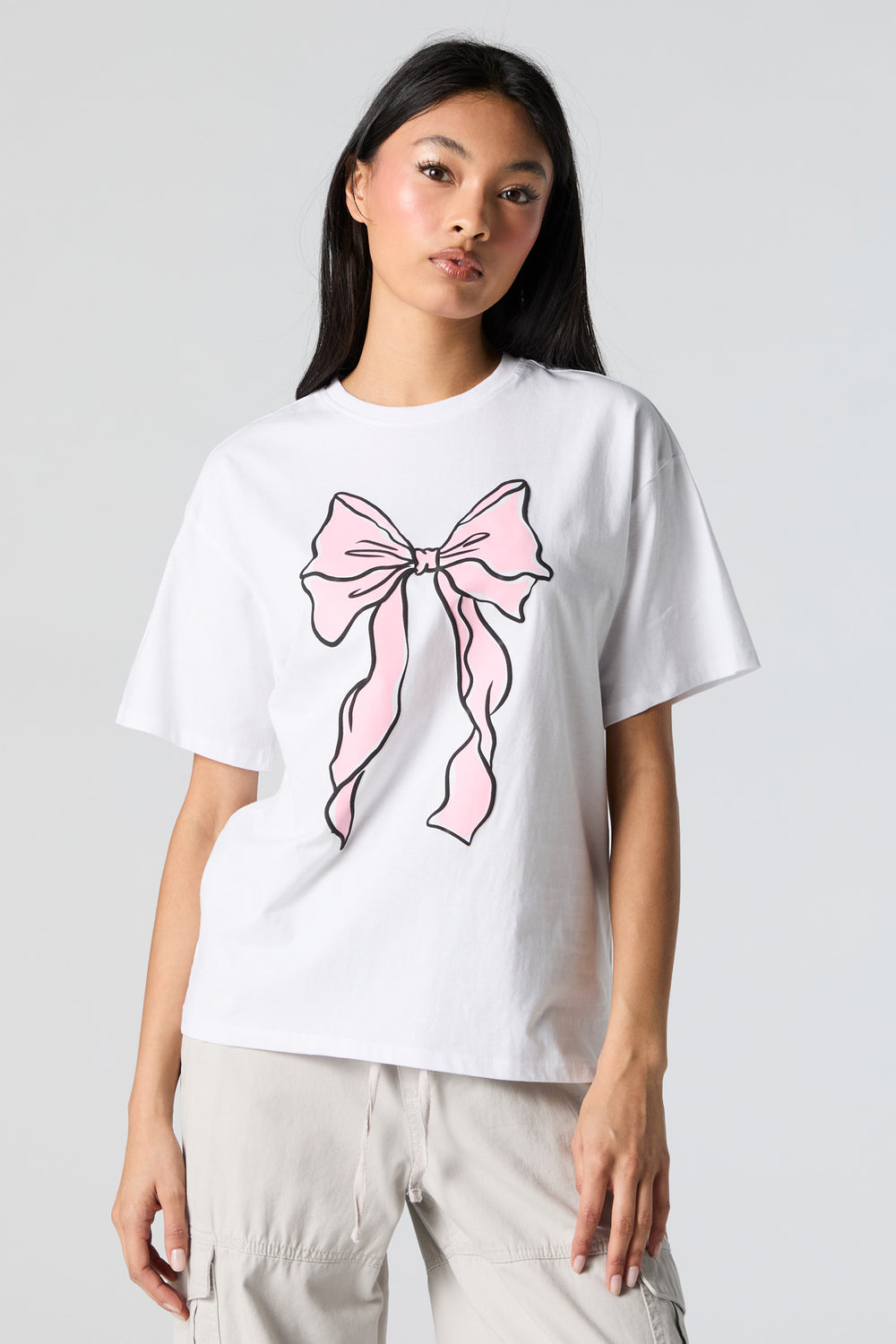 Pink Bow Graphic Boyfriend T-Shirt Pink Bow Graphic Boyfriend T-Shirt 2