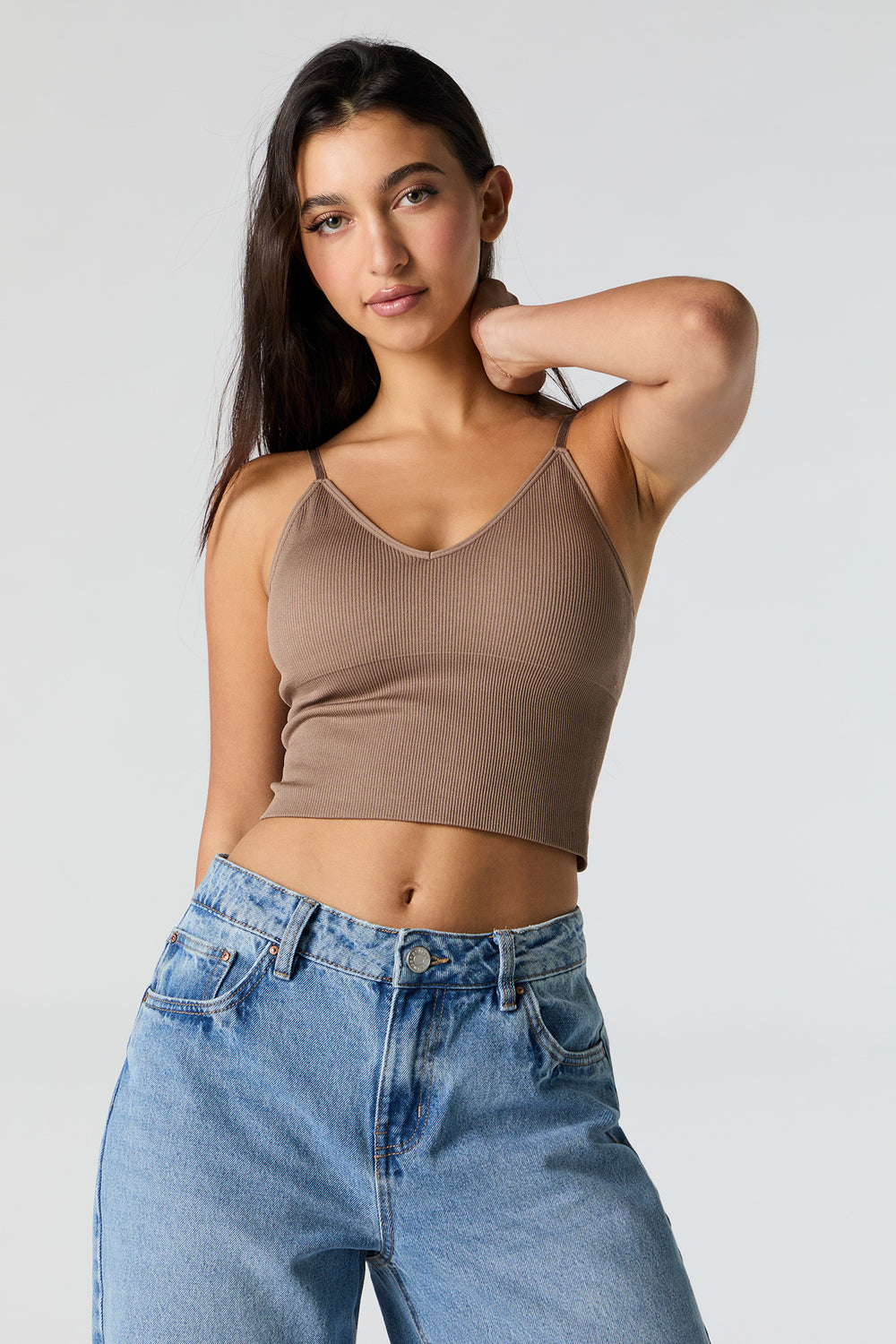 Seamless Ribbed V-Neck Cami with Built-In Bra Cups Seamless Ribbed V-Neck Cami with Built-In Bra Cups 17