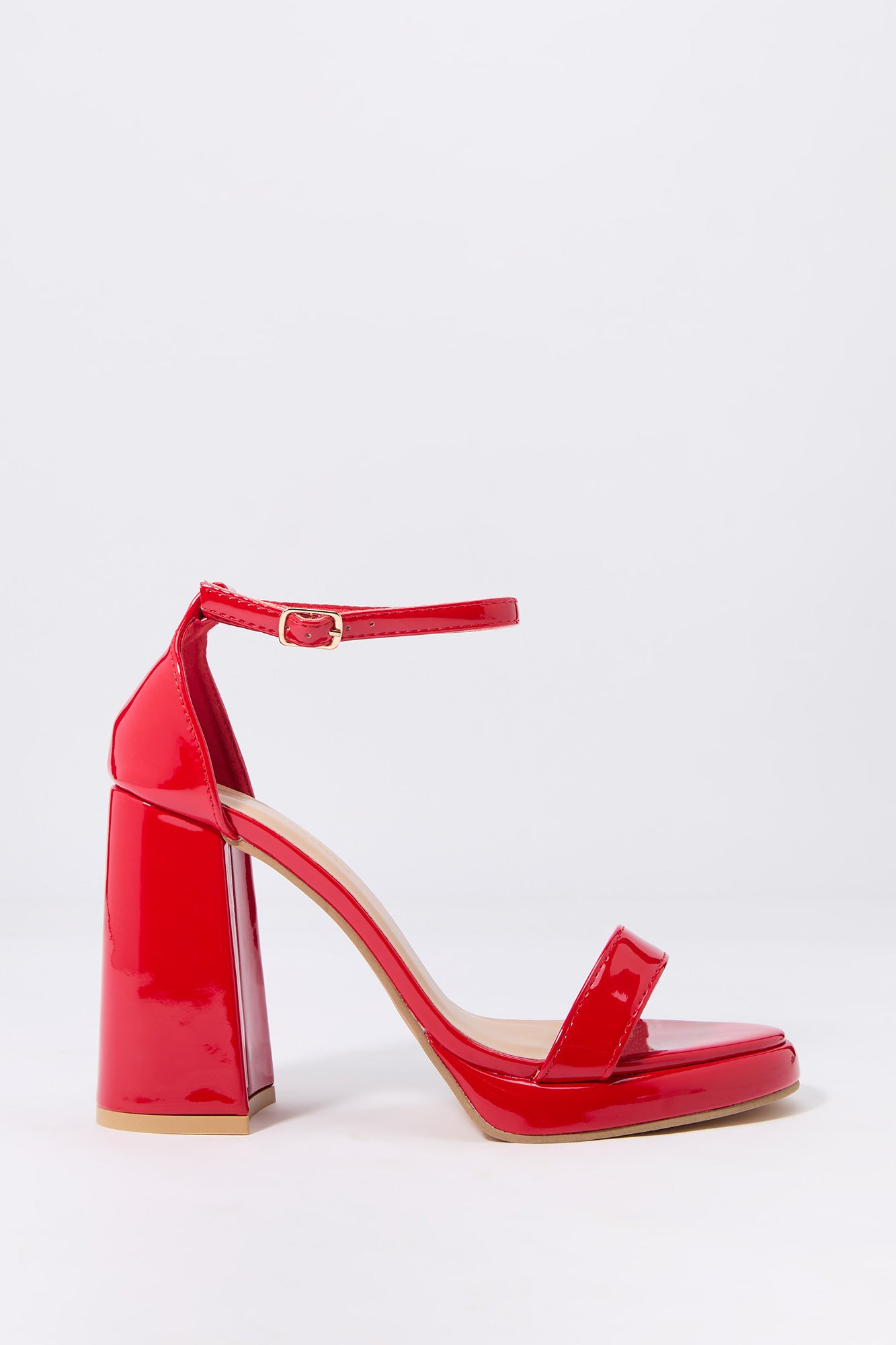 Faux Patent Leather Open Toe Platform Heel