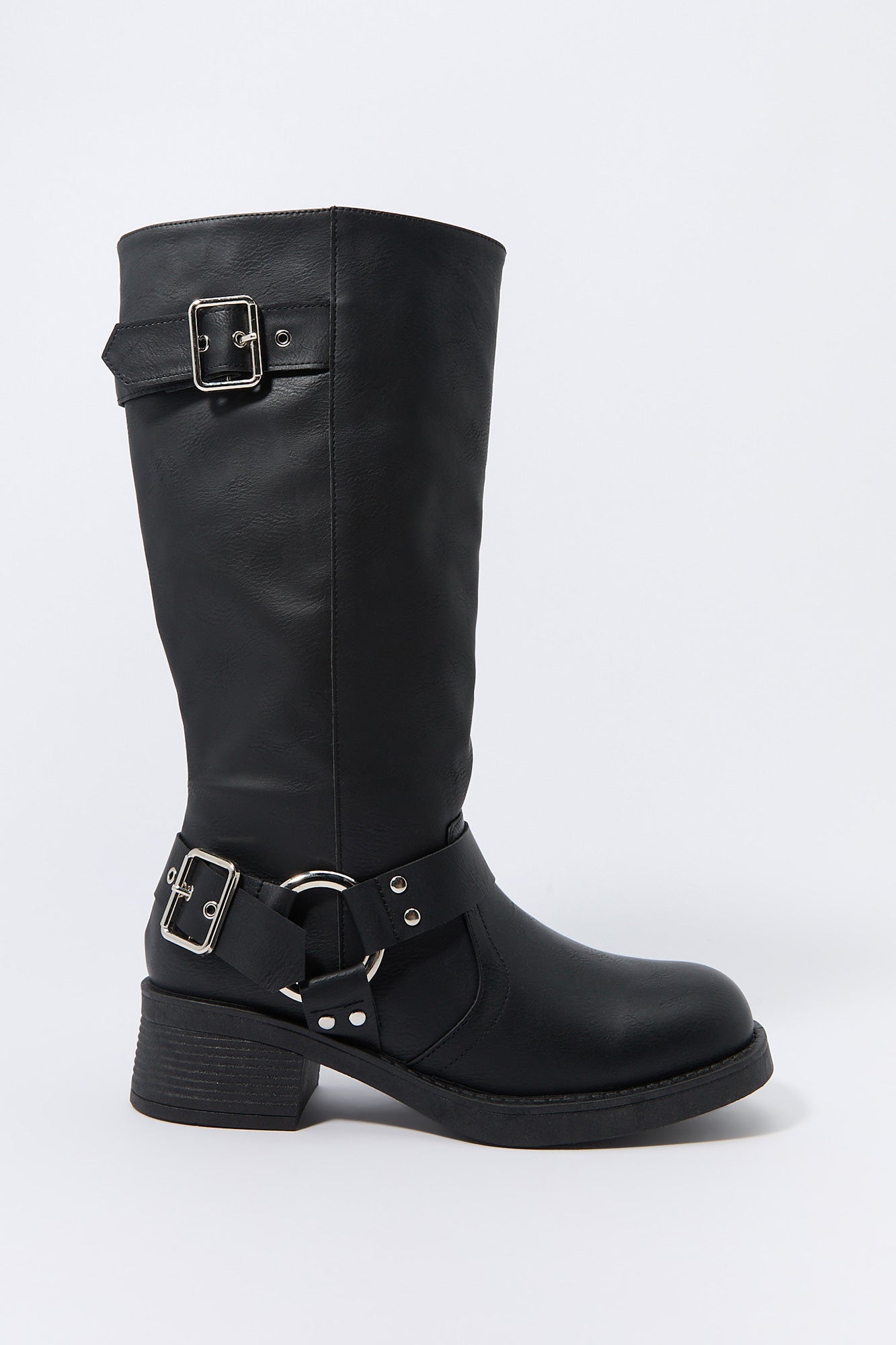 Faux Leather O Ring Buckled Boots