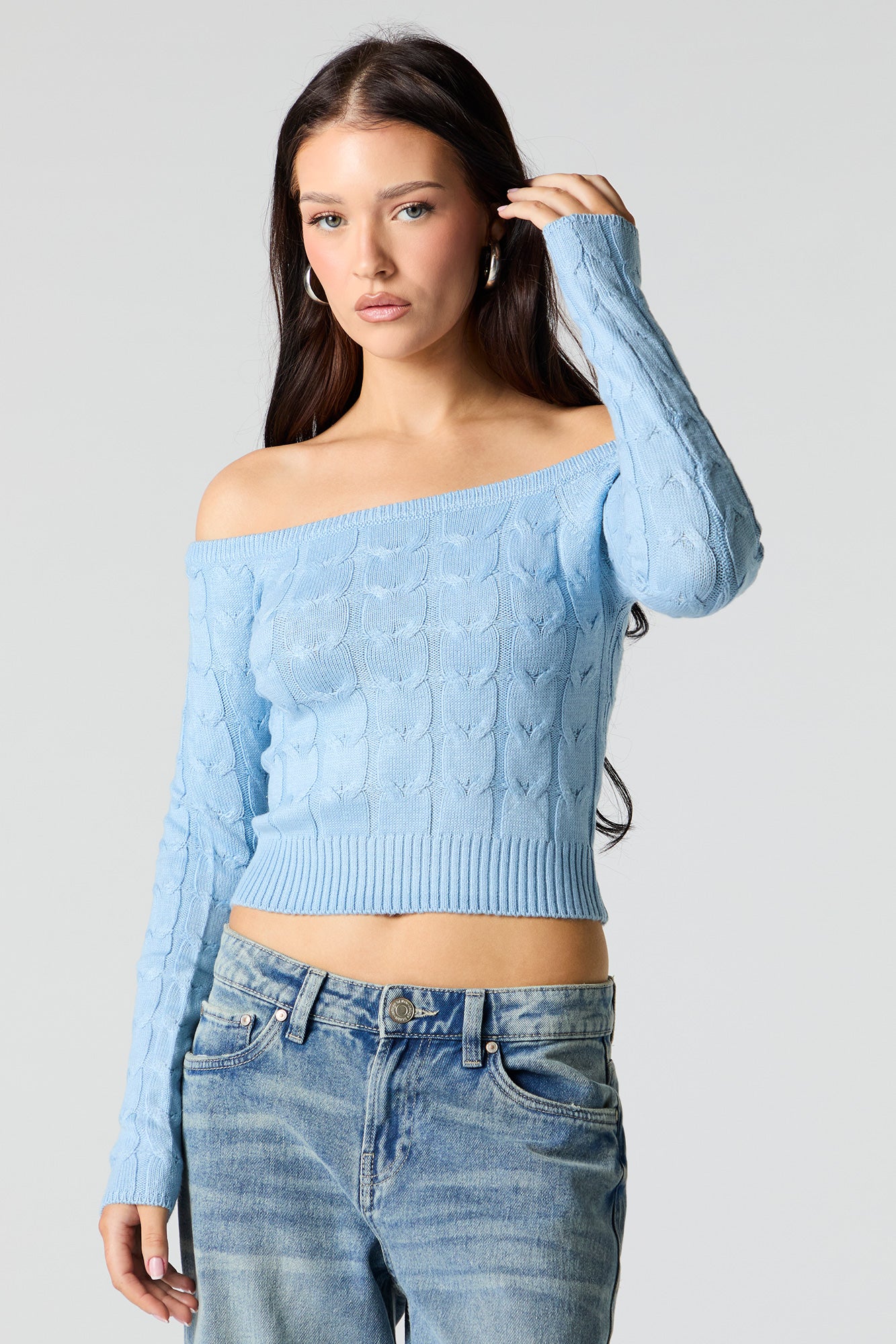 Cable Knit Off Shoulder Sweater