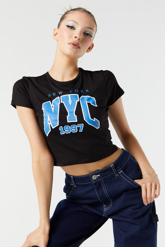 Baby Blue New York 97 Print Oversized T Shirt