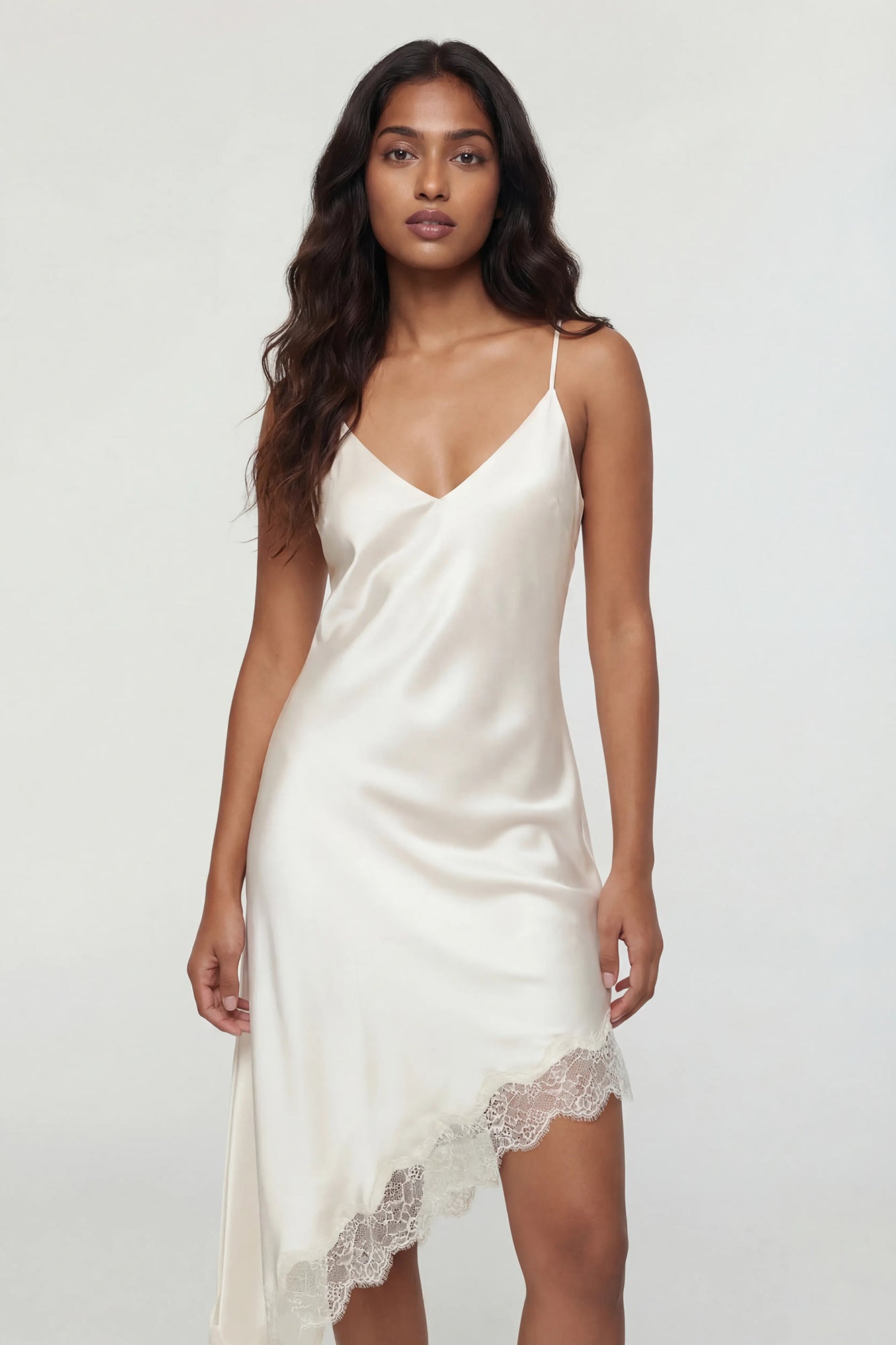 Satin V-Neck Lace Trim Asymmetrical Midi Dress Charlotte Russe Satin V-Neck Lace Trim Asymmetrical Midi Dress Charlotte Russe