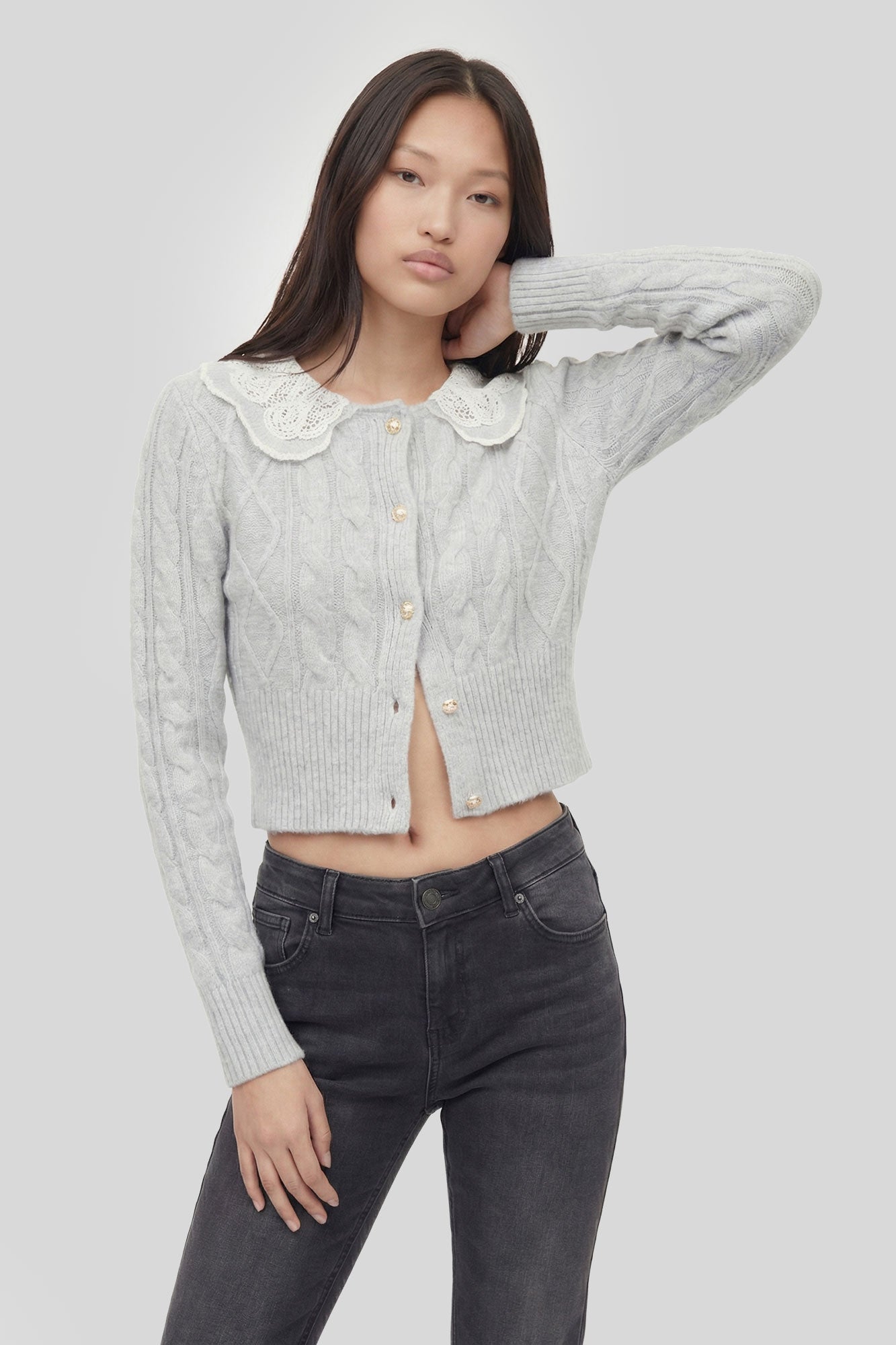 Lace Collar Cable Knit Cardigan – Charlotte Russe