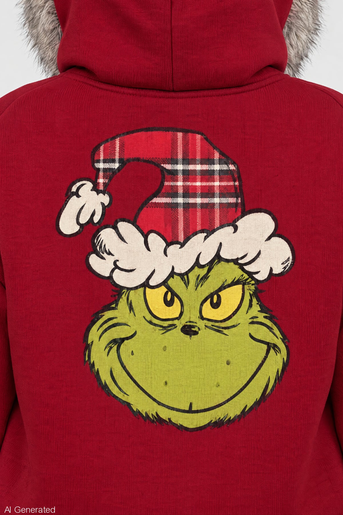 Alt View 4. The Grinch Faux Fur Trim Zip Hoodie - Red