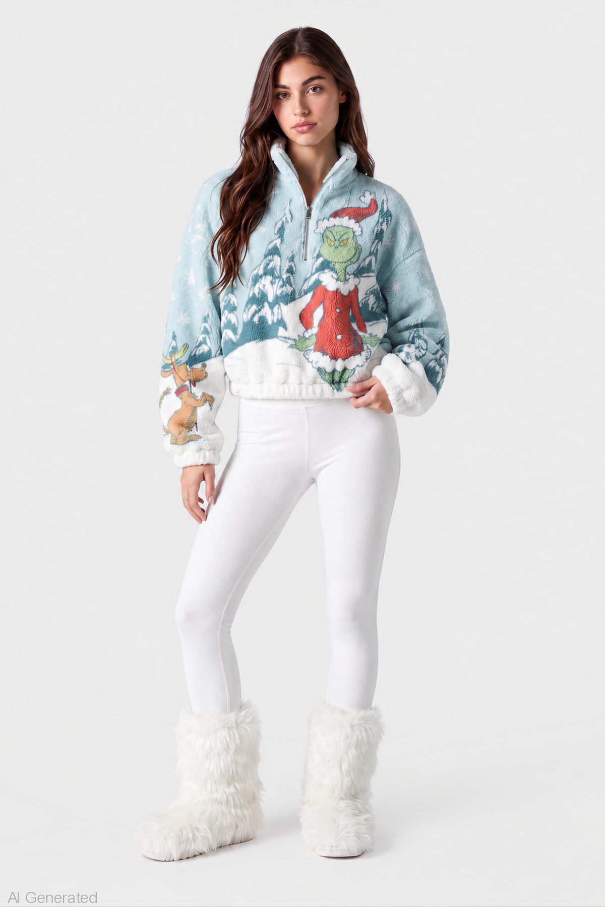 Alt View 3. The Grinch Sherpa Quarter Zip Pullover - Light Blue