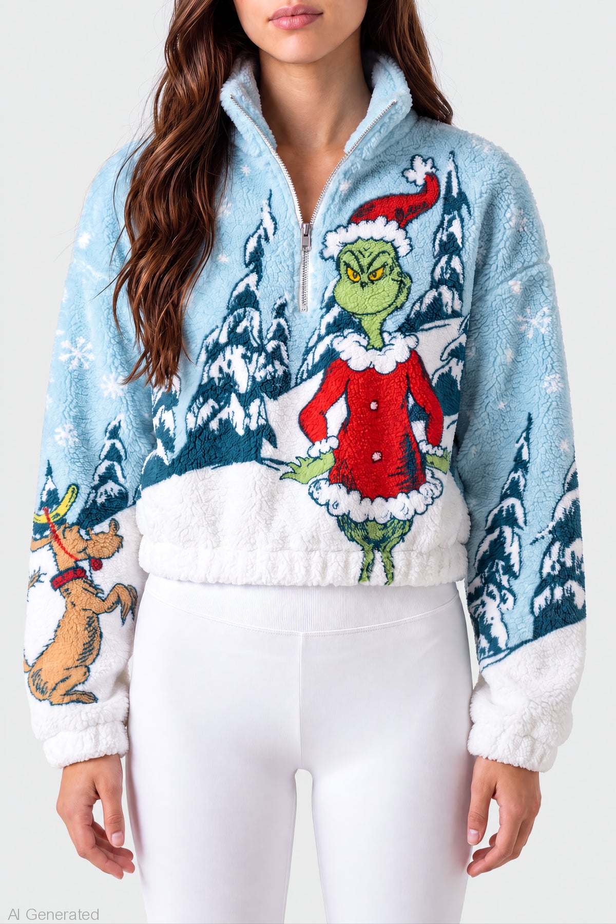 Alt View 4. The Grinch Sherpa Quarter Zip Pullover - Light Blue