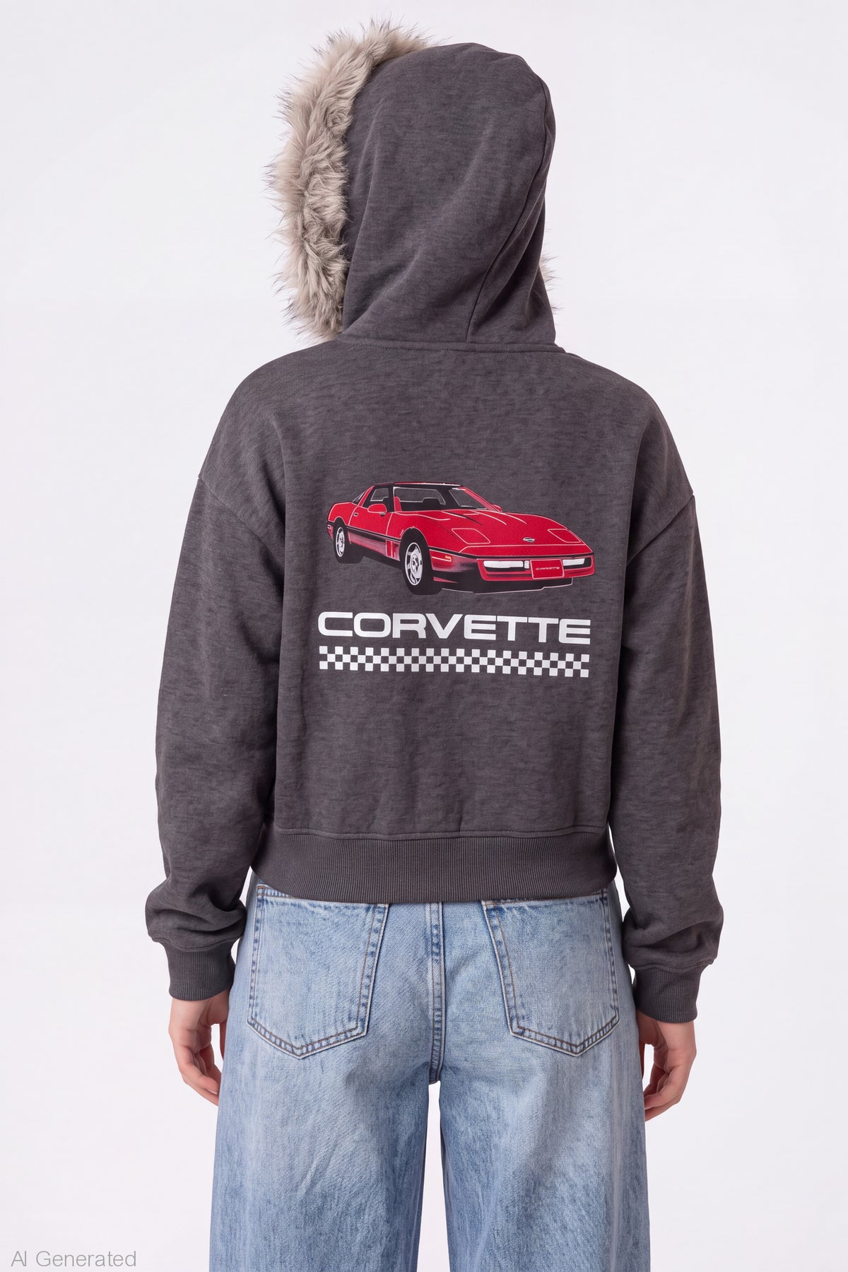 Corvette Faux Fur Trim Zip Hoodie - Charcoal