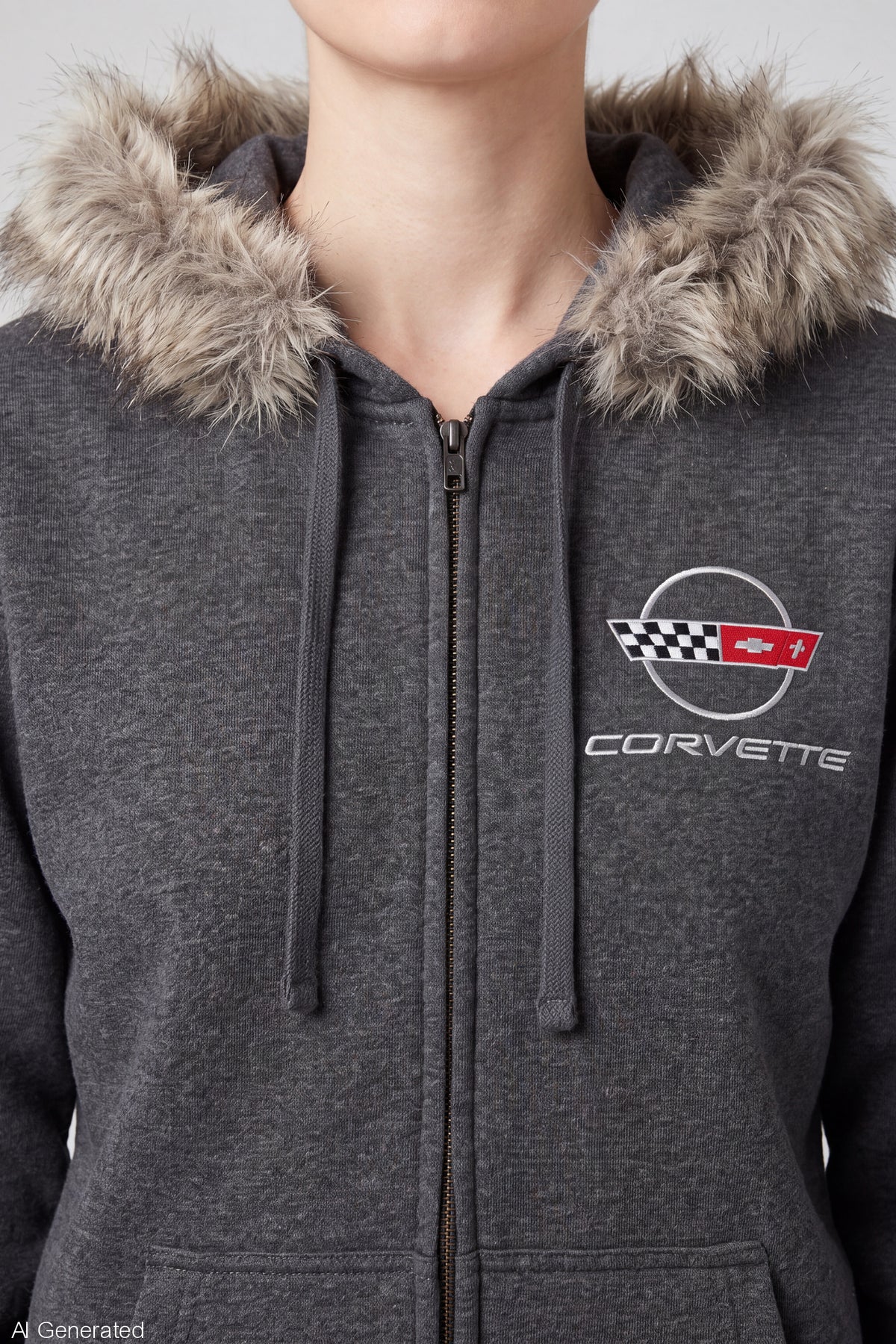 Alt View 4. Corvette Faux Fur Trim Zip Hoodie - Charcoal