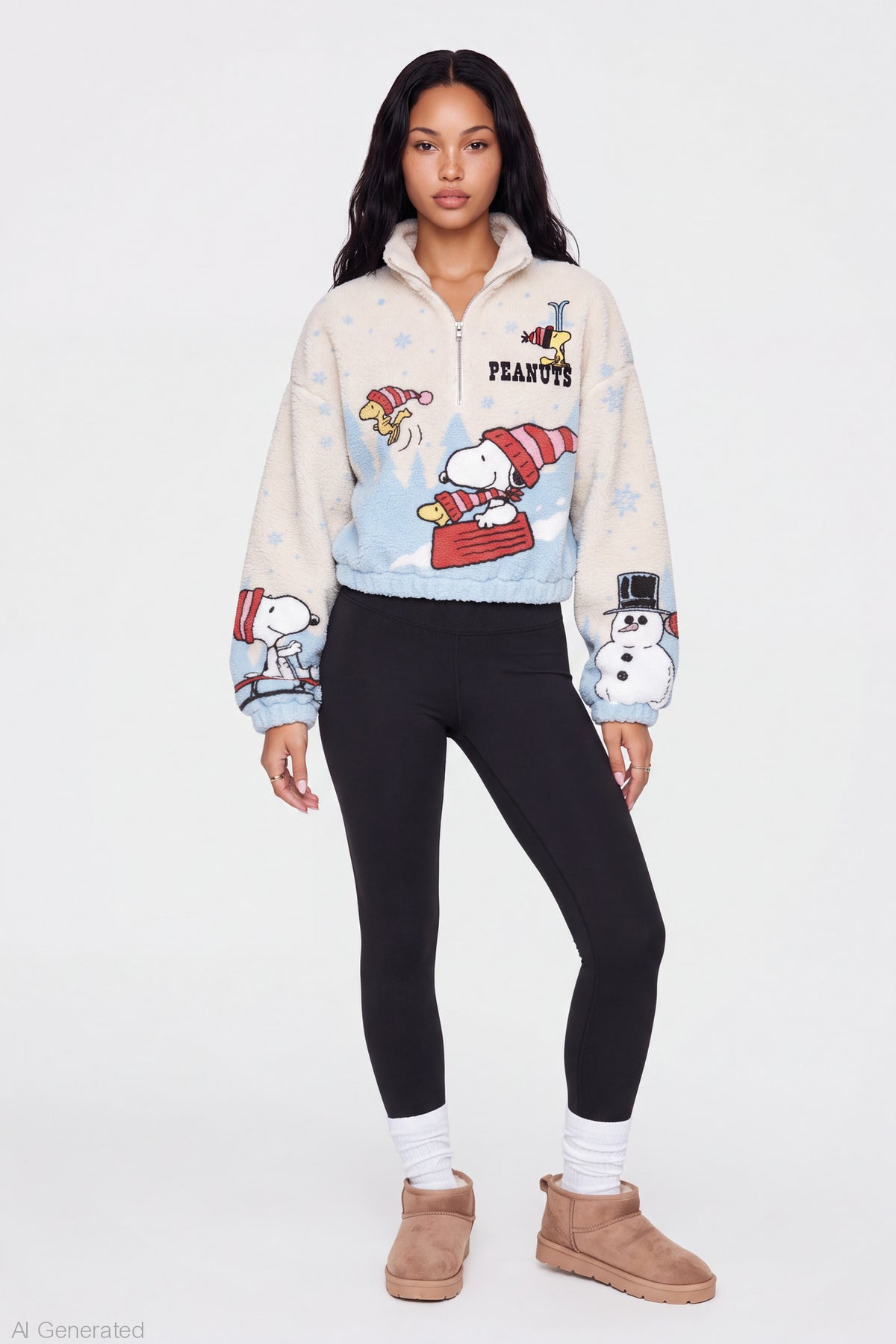 Alt View 3. Peanuts Snoopy Sherpa Quarter Zip Pullover - Cream