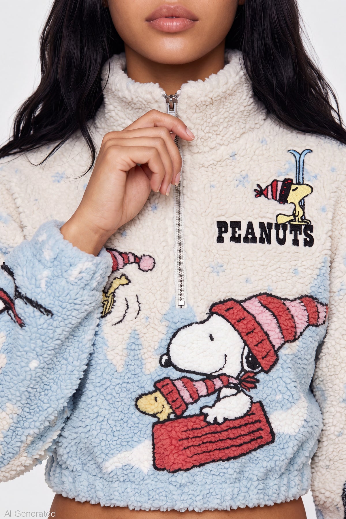 Alt View 4. Peanuts Snoopy Sherpa Quarter Zip Pullover - Cream