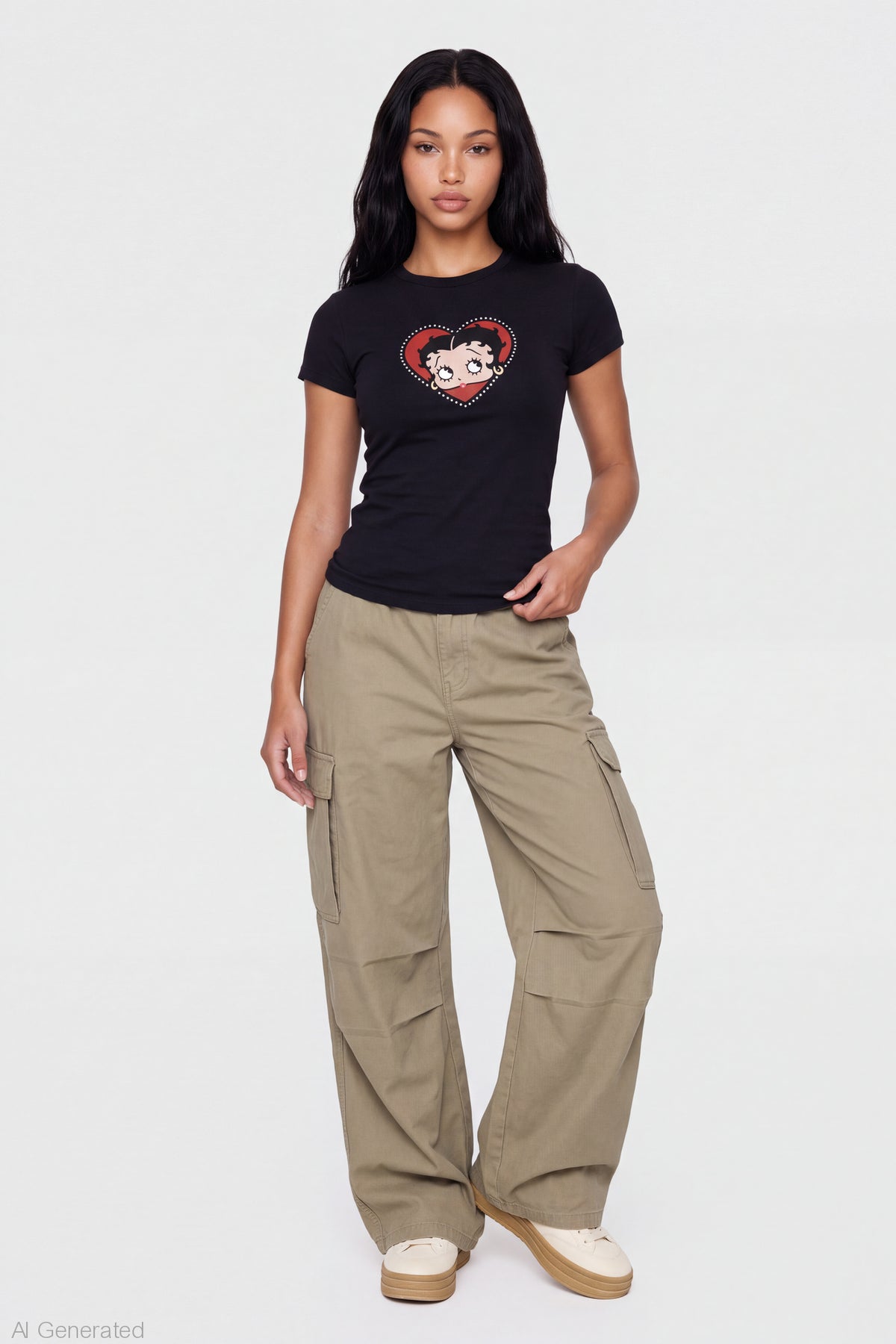 Alt View 3. Betty Boop Graphic Baby Tee - Black