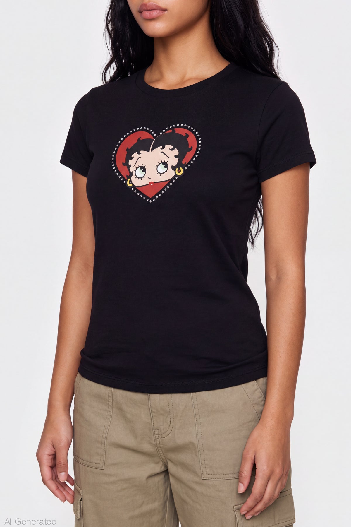 Alt View 4. Betty Boop Graphic Baby Tee - Black