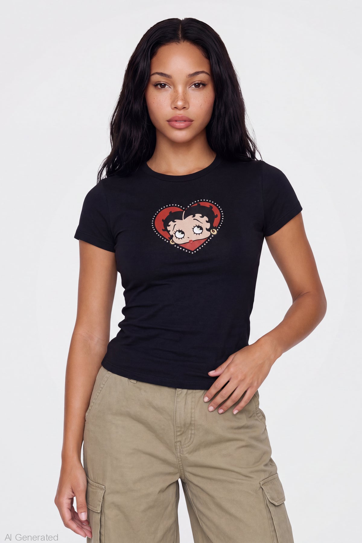 Betty Boop Graphic Baby Tee - Black