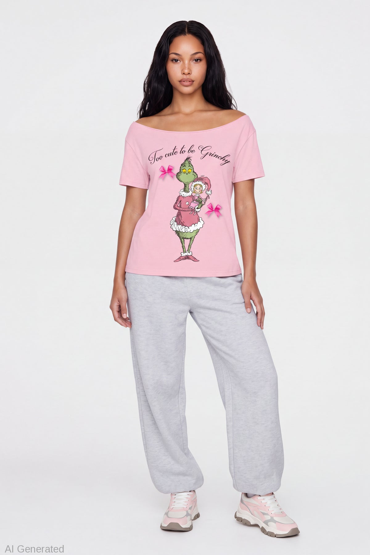 Alt View 3. The Grinch Graphic Off Shoulder T-Shirt - Light Pink