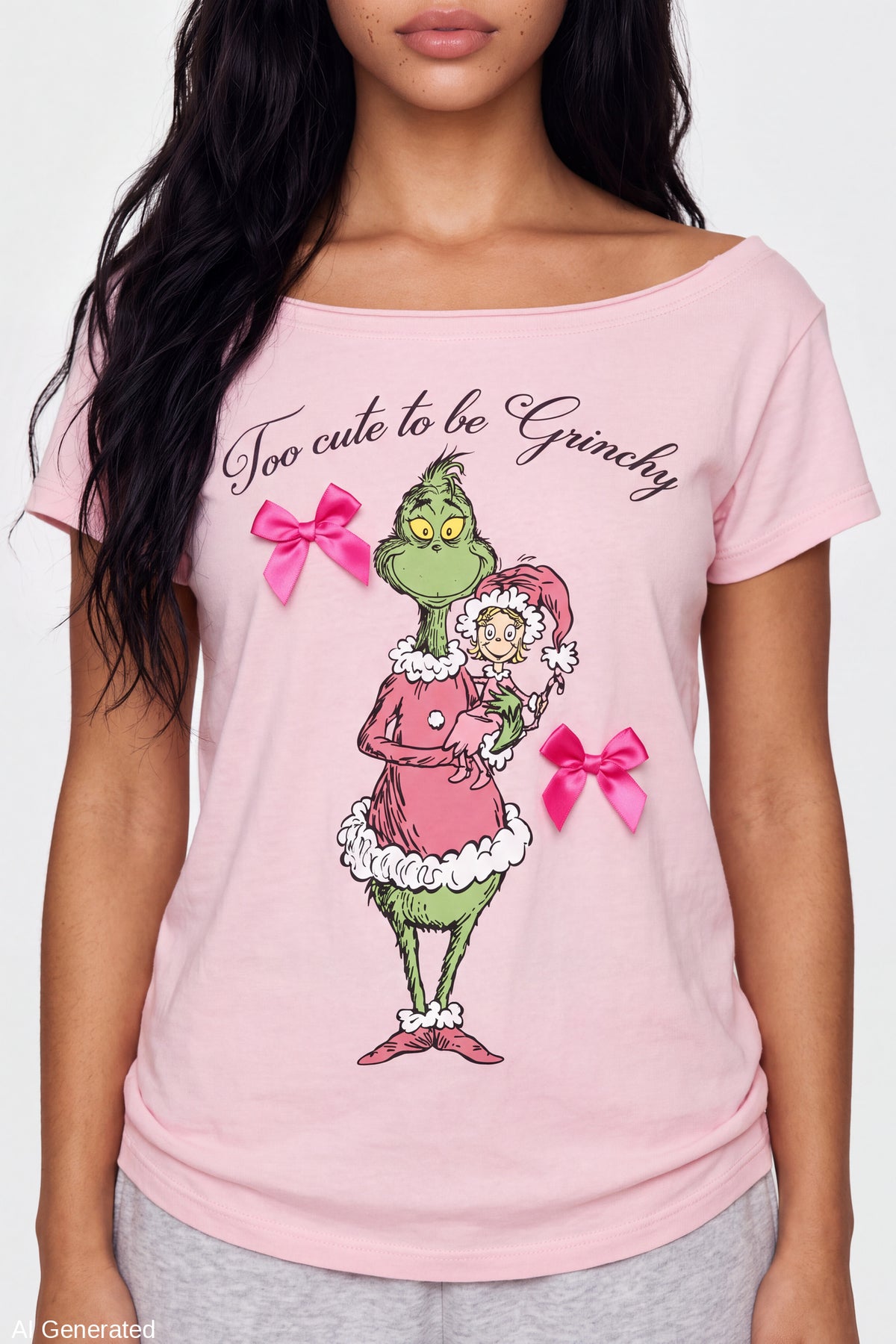 Alt View 4. The Grinch Graphic Off Shoulder T-Shirt - Light Pink