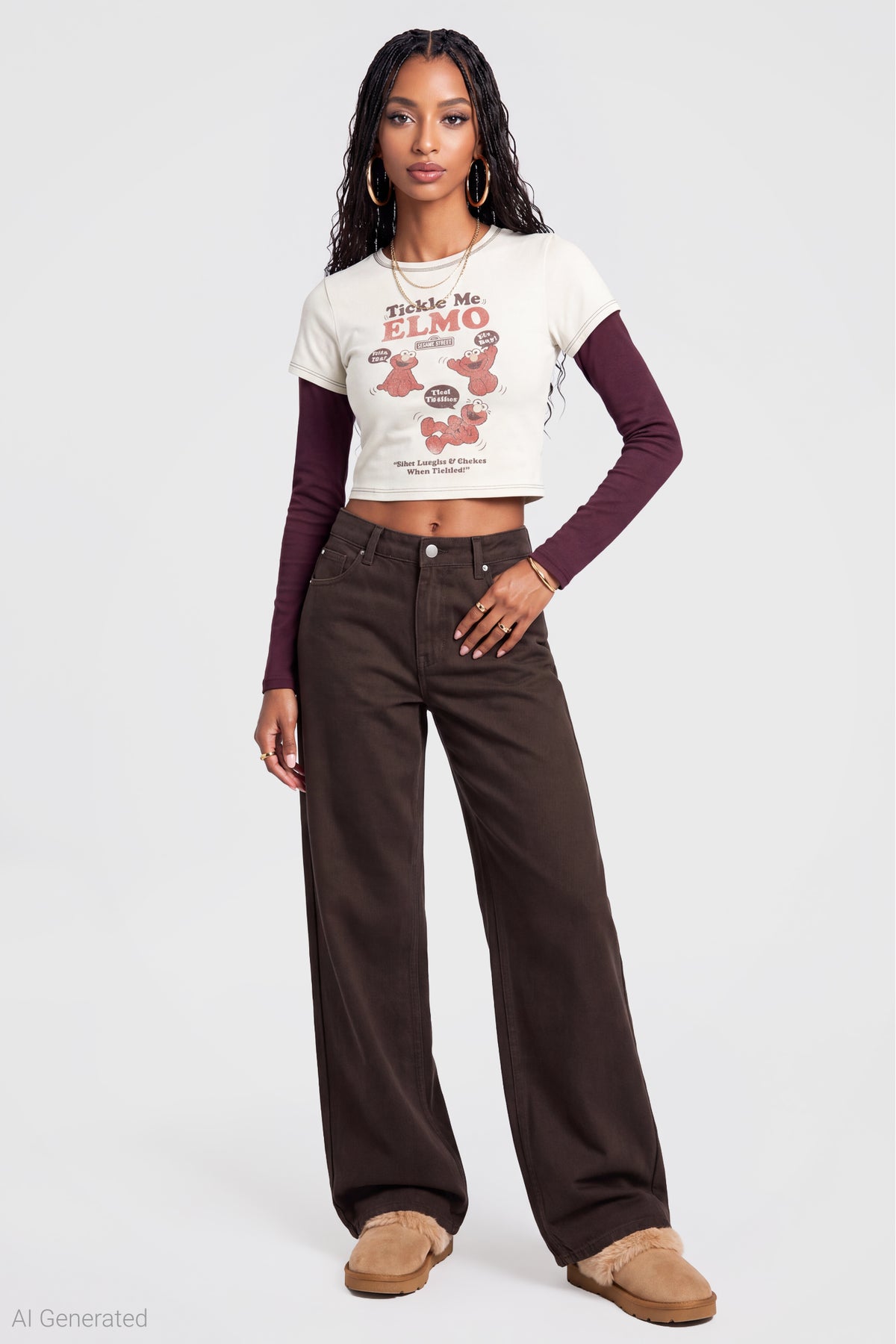 Alt View 3. Elmo Graphic Layered Long Sleeve Top - Sand