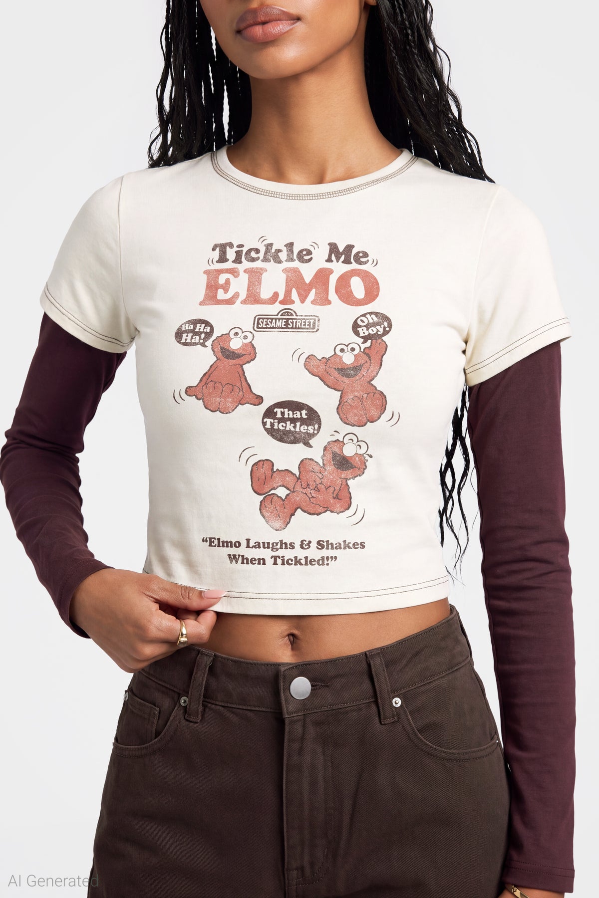 Alt View 4. Elmo Graphic Layered Long Sleeve Top - Sand