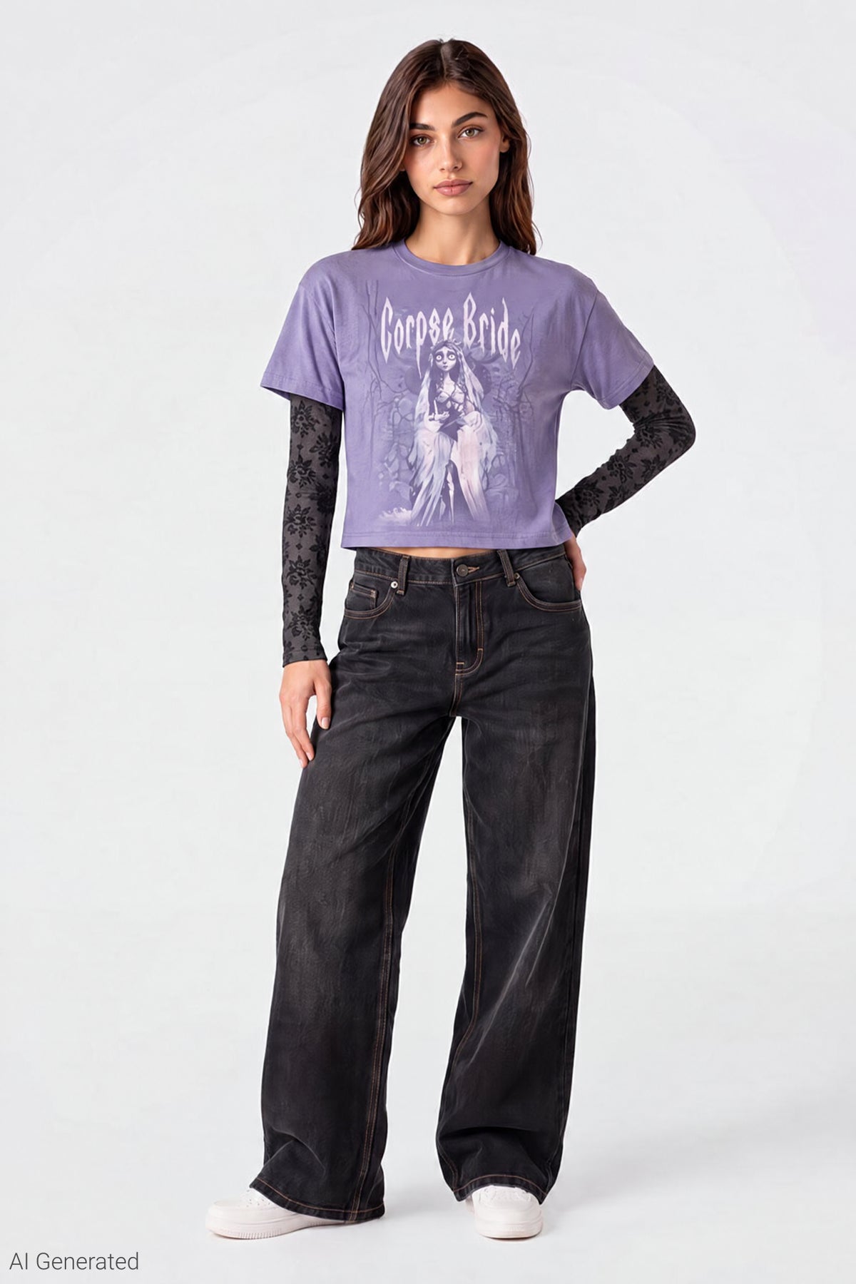 Alt View 2. Layered Graphic Long Sleeve Top - Purple