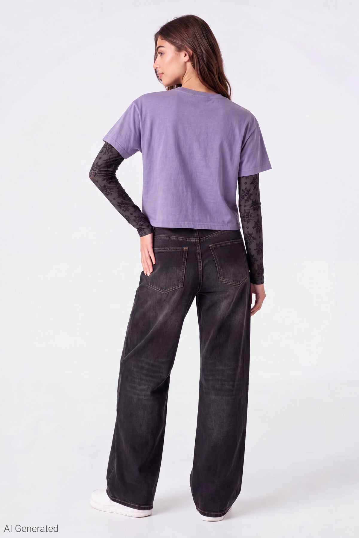 Alt View 3. Layered Graphic Long Sleeve Top - Purple