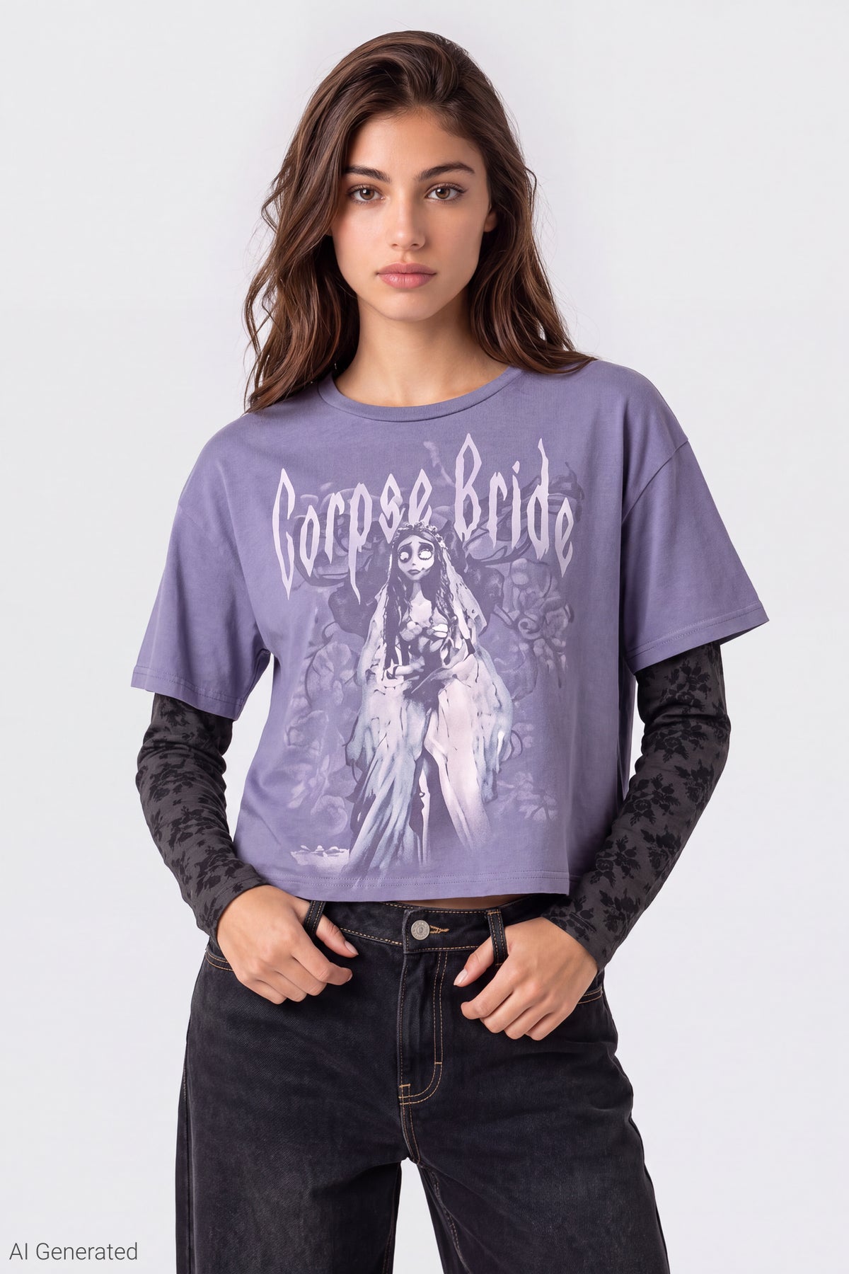 Layered Graphic Long Sleeve Top - Purple