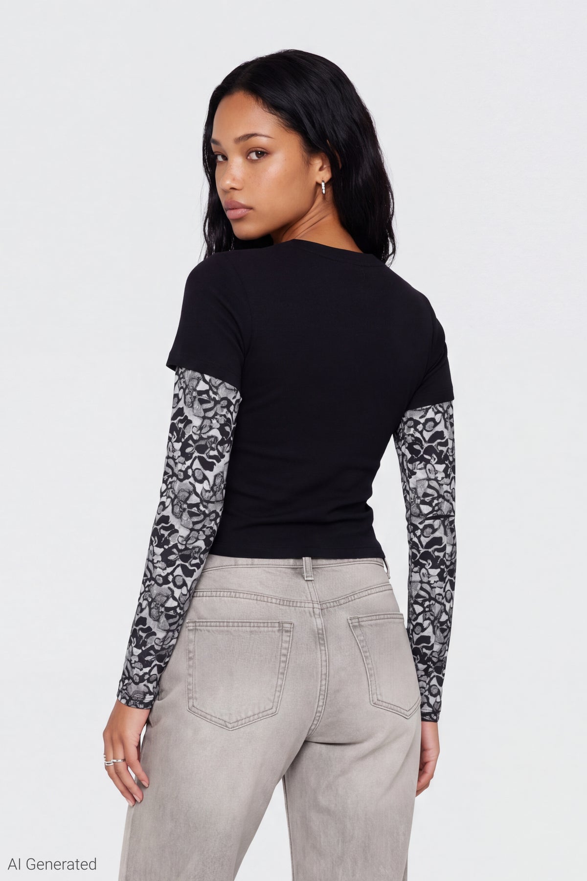 Alt View 2. Rumi Graphic Layered Long Sleeve Top - Black