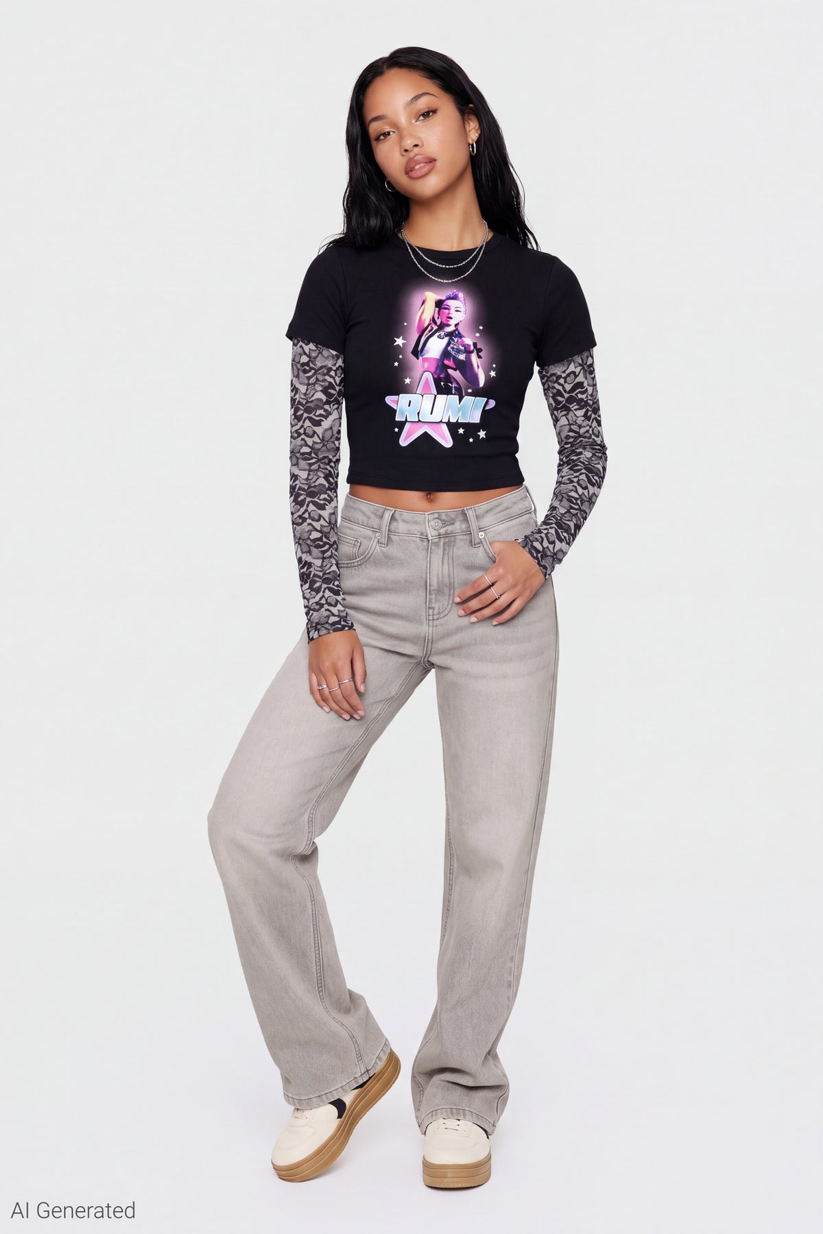 Alt View 3. Rumi Graphic Layered Long Sleeve Top - Black