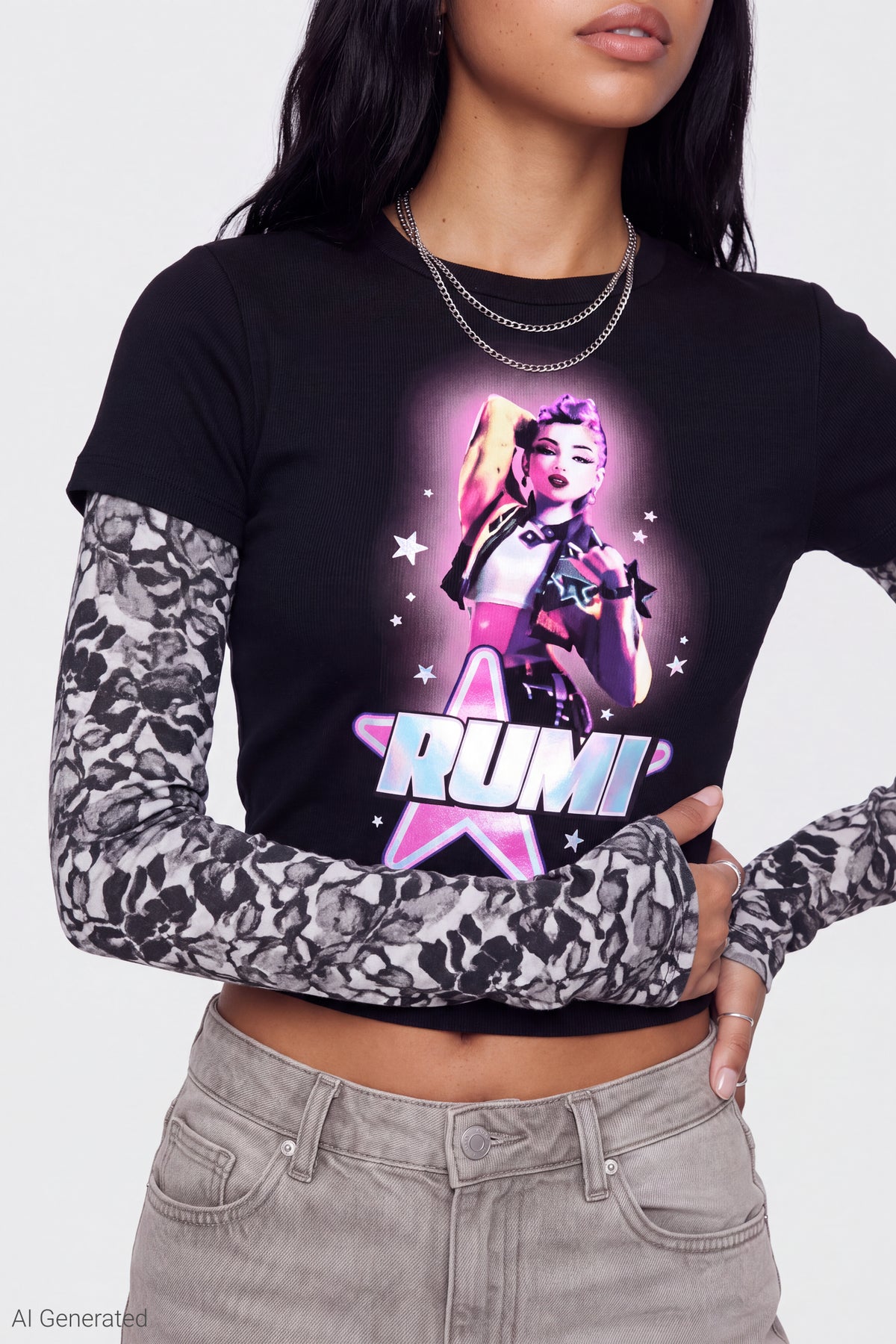 Alt View 4. Rumi Graphic Layered Long Sleeve Top - Black