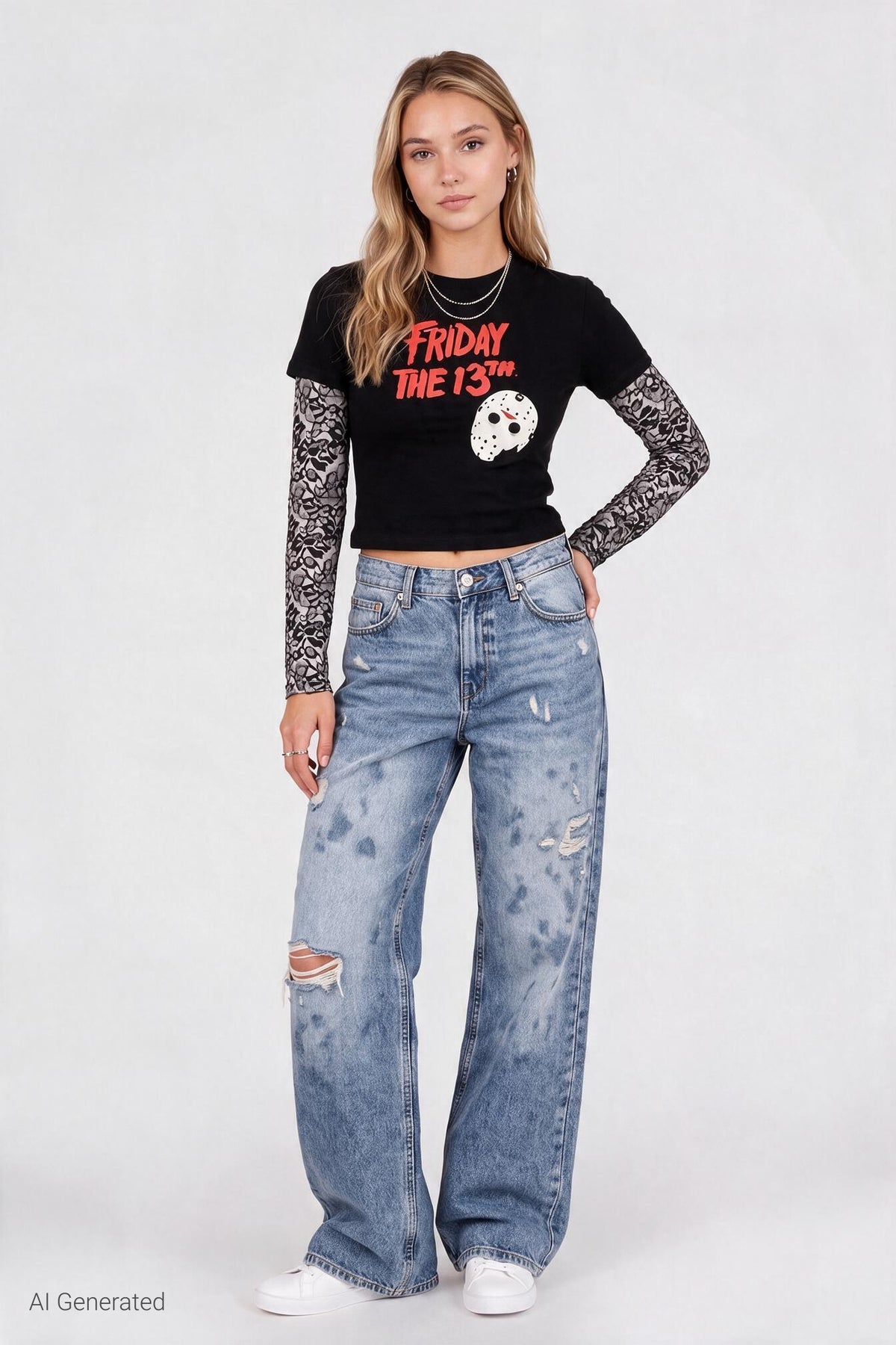 Alt View 3. Friday the 13th Graphic Layered Long Sleeve Top - Black
