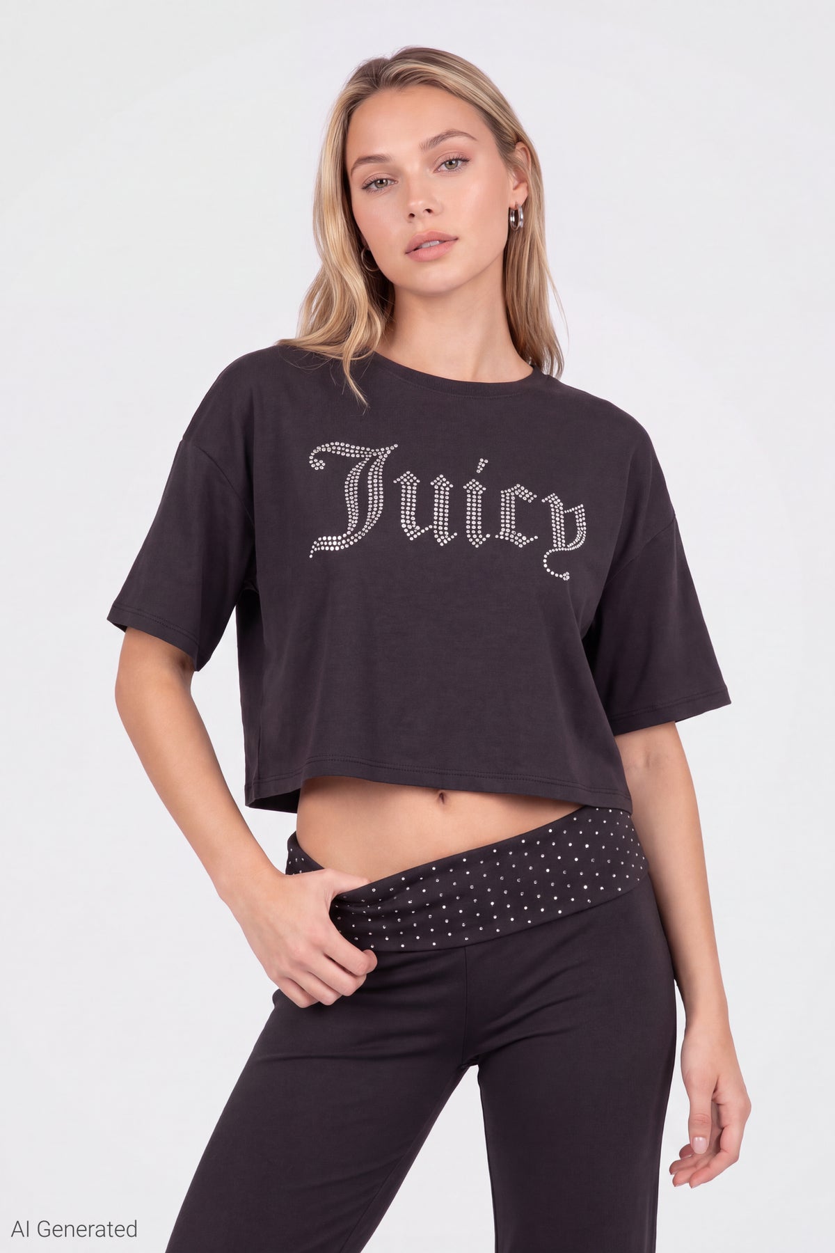 Alt View 3. Juicy Couture Rhinestone T-Shirt & Pant Set - Black