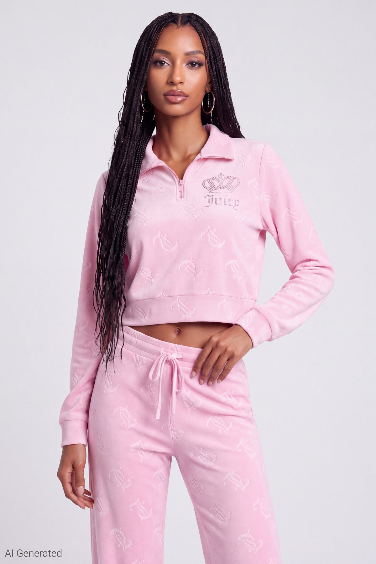 Alt View 3. Juicy Couture Velour Quarter Zip & Pant Set - Light Pink