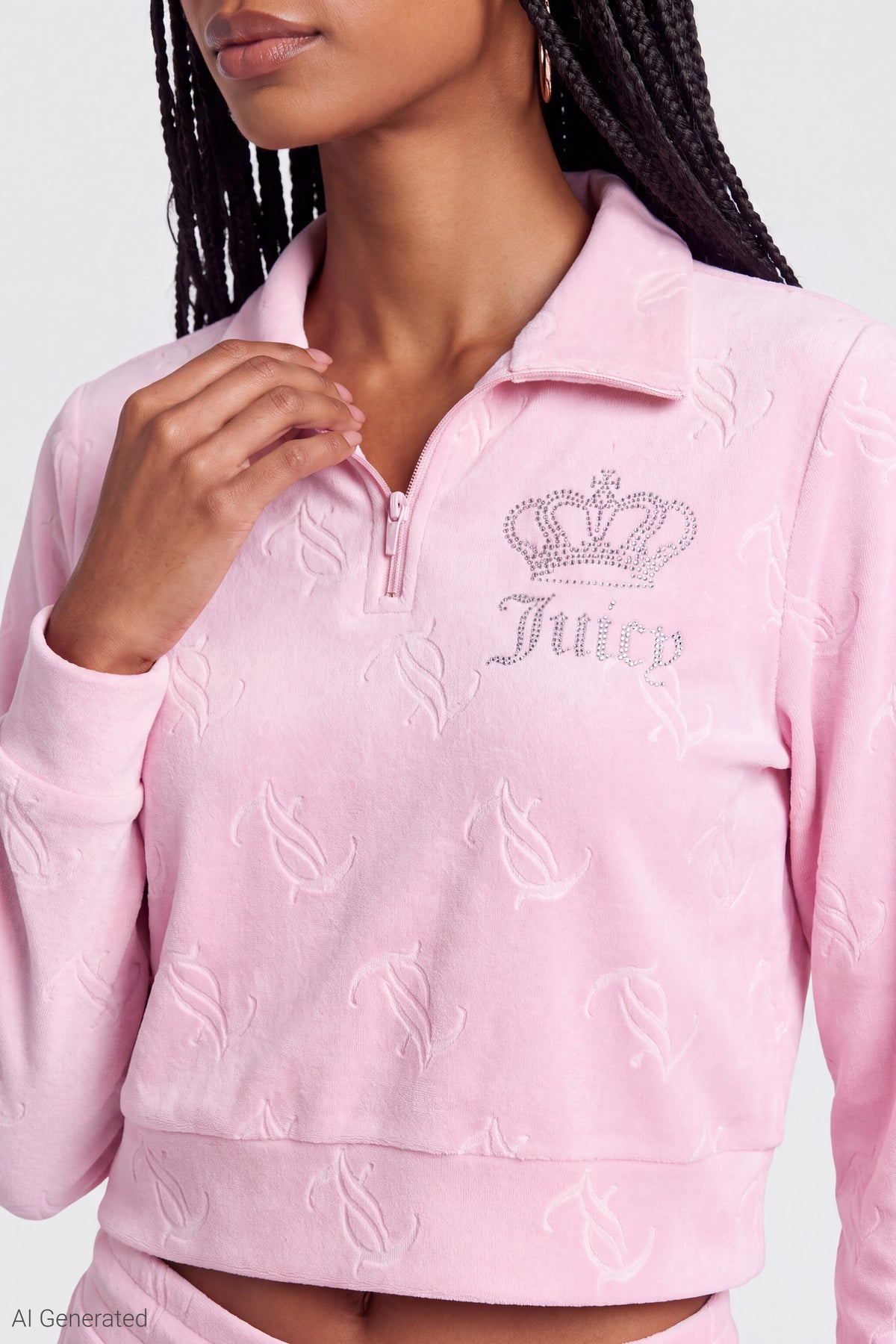 Alt View 5. Juicy Couture Velour Quarter Zip & Pant Set - Light Pink