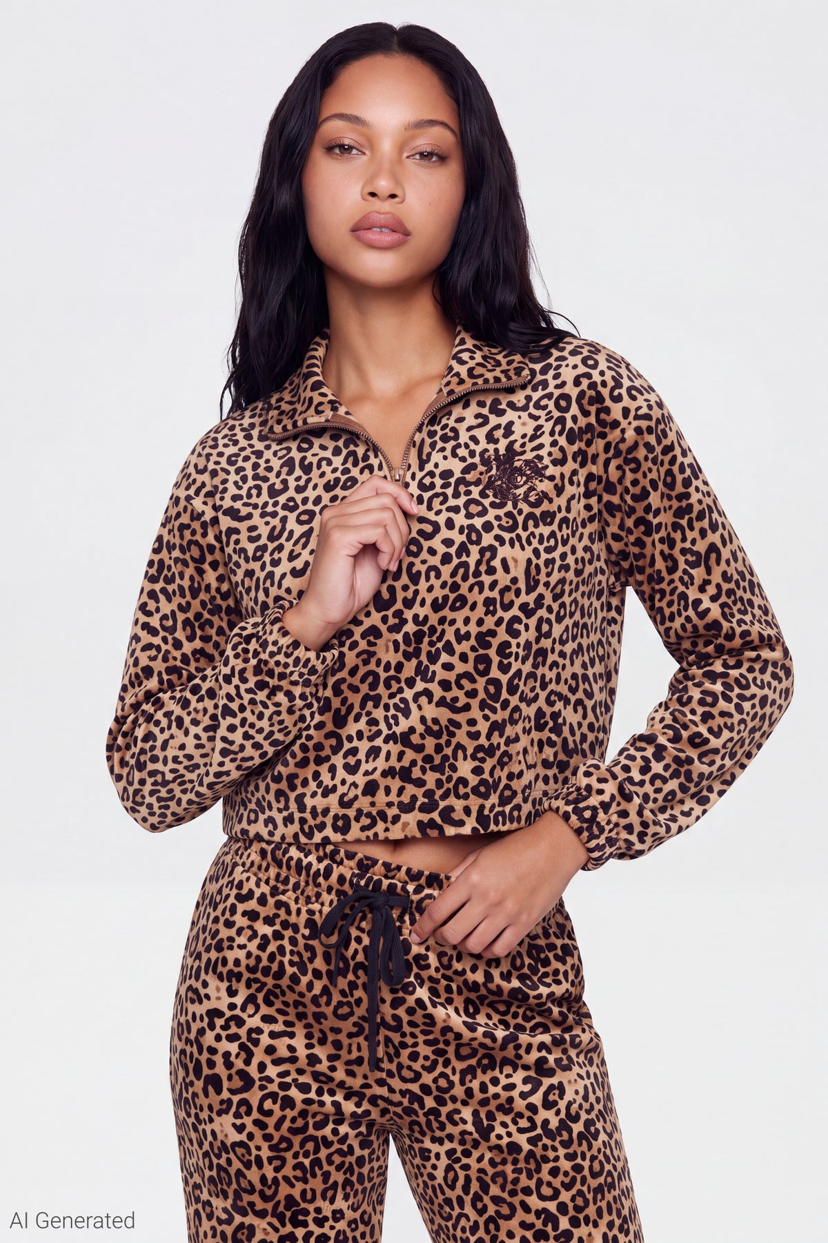 Alt View 3. Juicy Couture Cheetah Velour Quarter Zip & Pant Set - Leopard