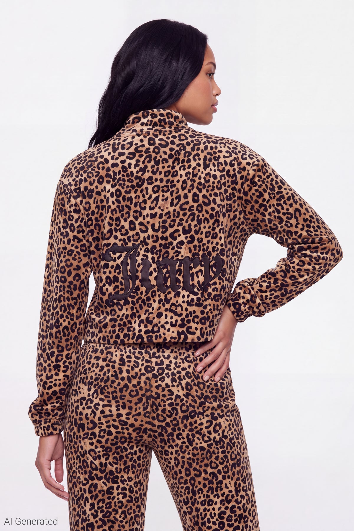 Alt View 4. Juicy Couture Cheetah Velour Quarter Zip & Pant Set - Leopard