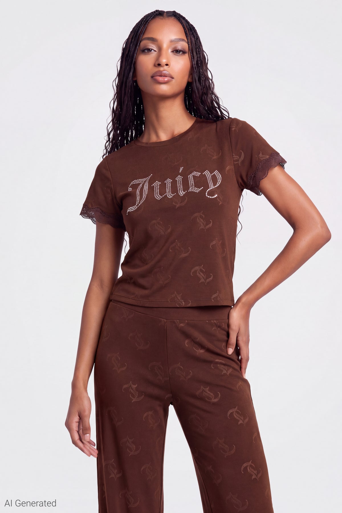 Alt View 3. Juicy Couture Velour T-Shirt & Pant Set - Brown